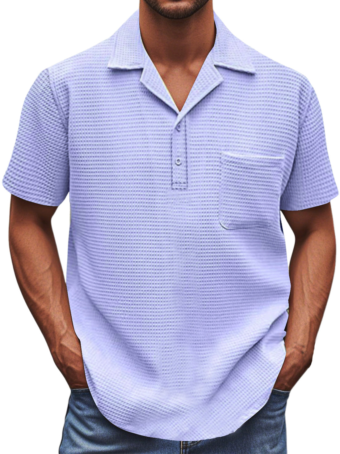 Men's Waffle Fabric Basic Pocket Short-sleeved Polo