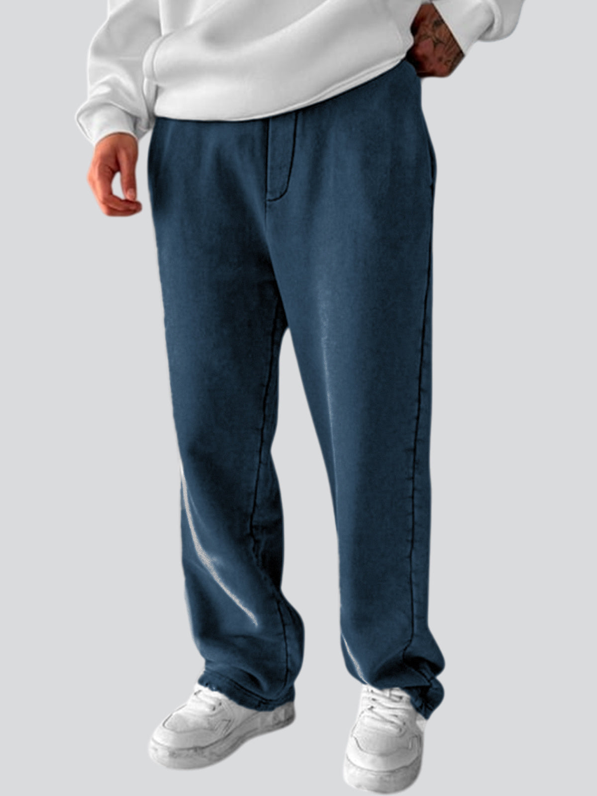 Men's Vintage Washed Cotton Dyed Casual Textured Trousers With Side Pockets