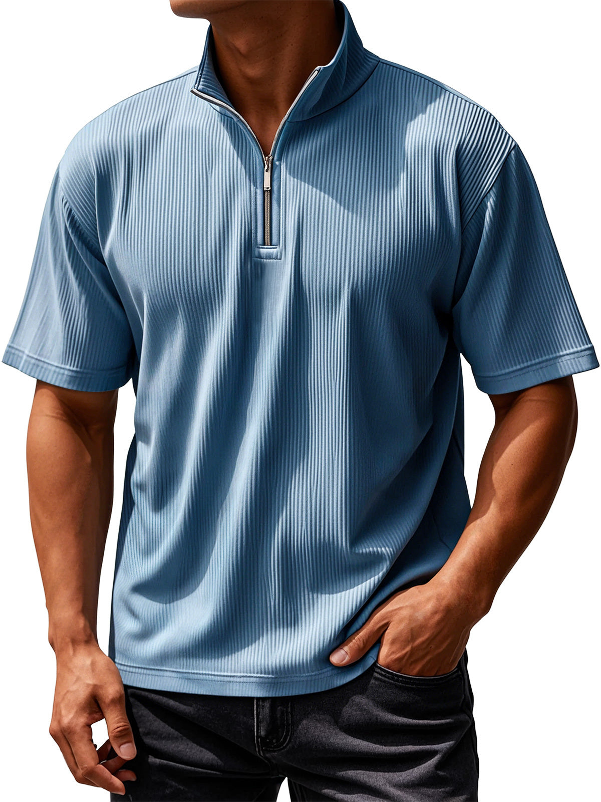 Men's Daily Ribbed Texture Casual Solid Color Short-sleeved T-shirt