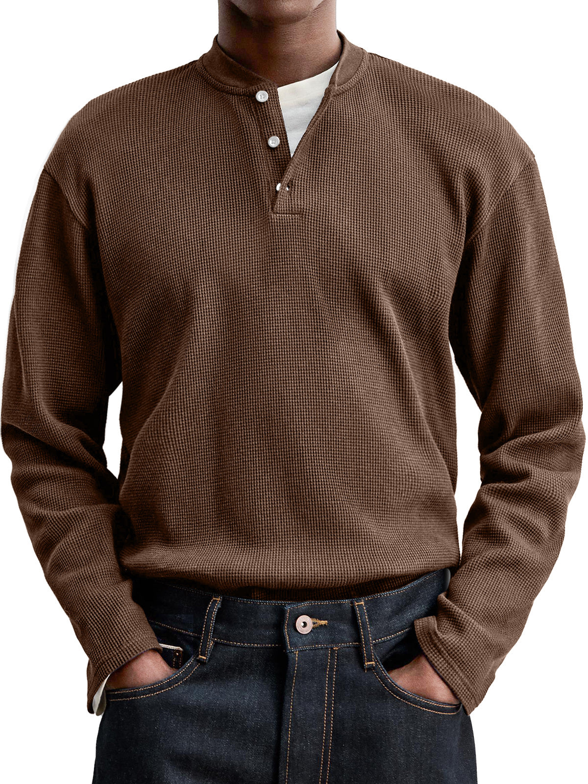 Men's Everyday Casual Waffle Button Down Long Sleeve Henley