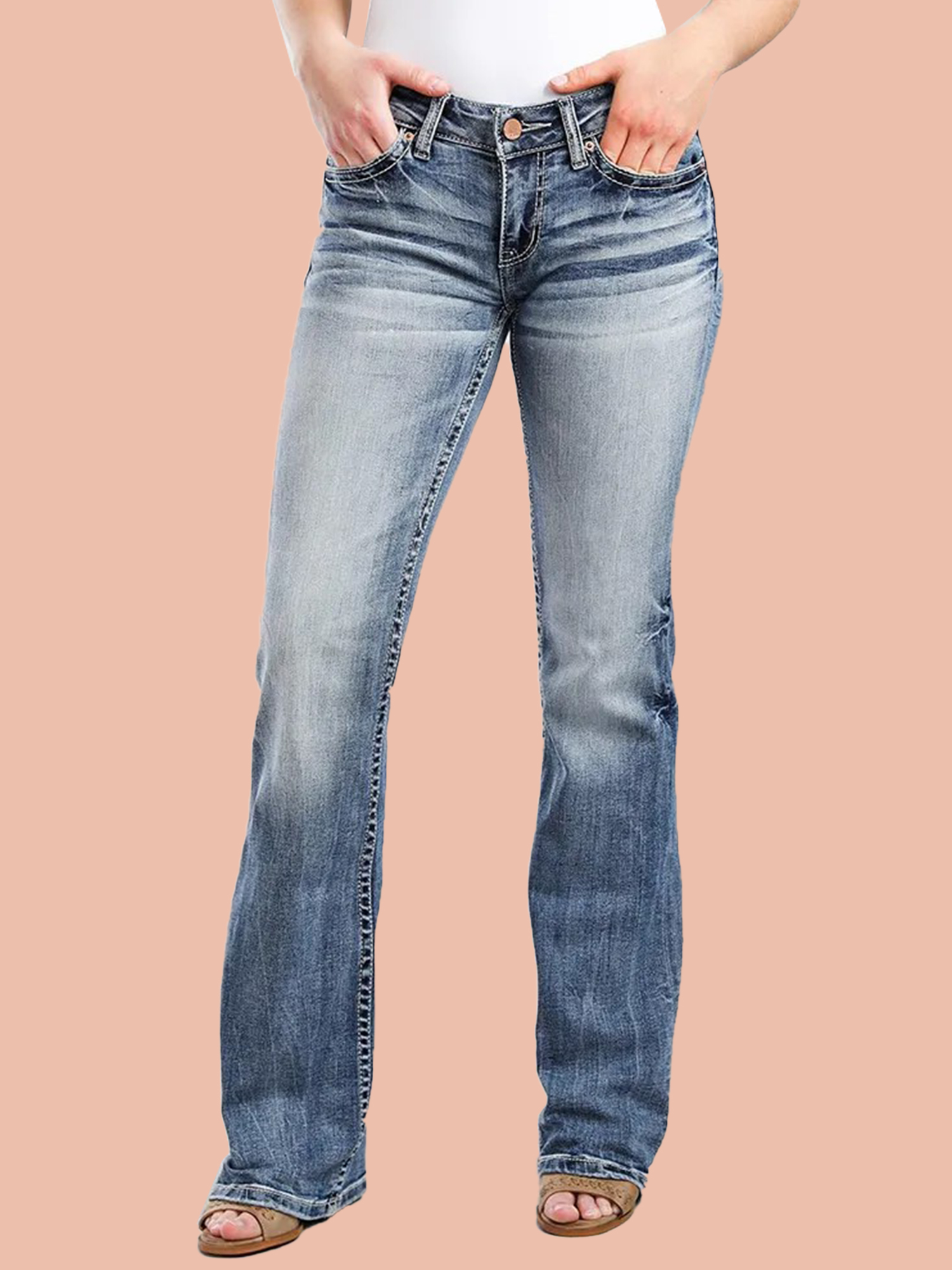 90s Vintage Embroidery Pocket Low Waist Jeans