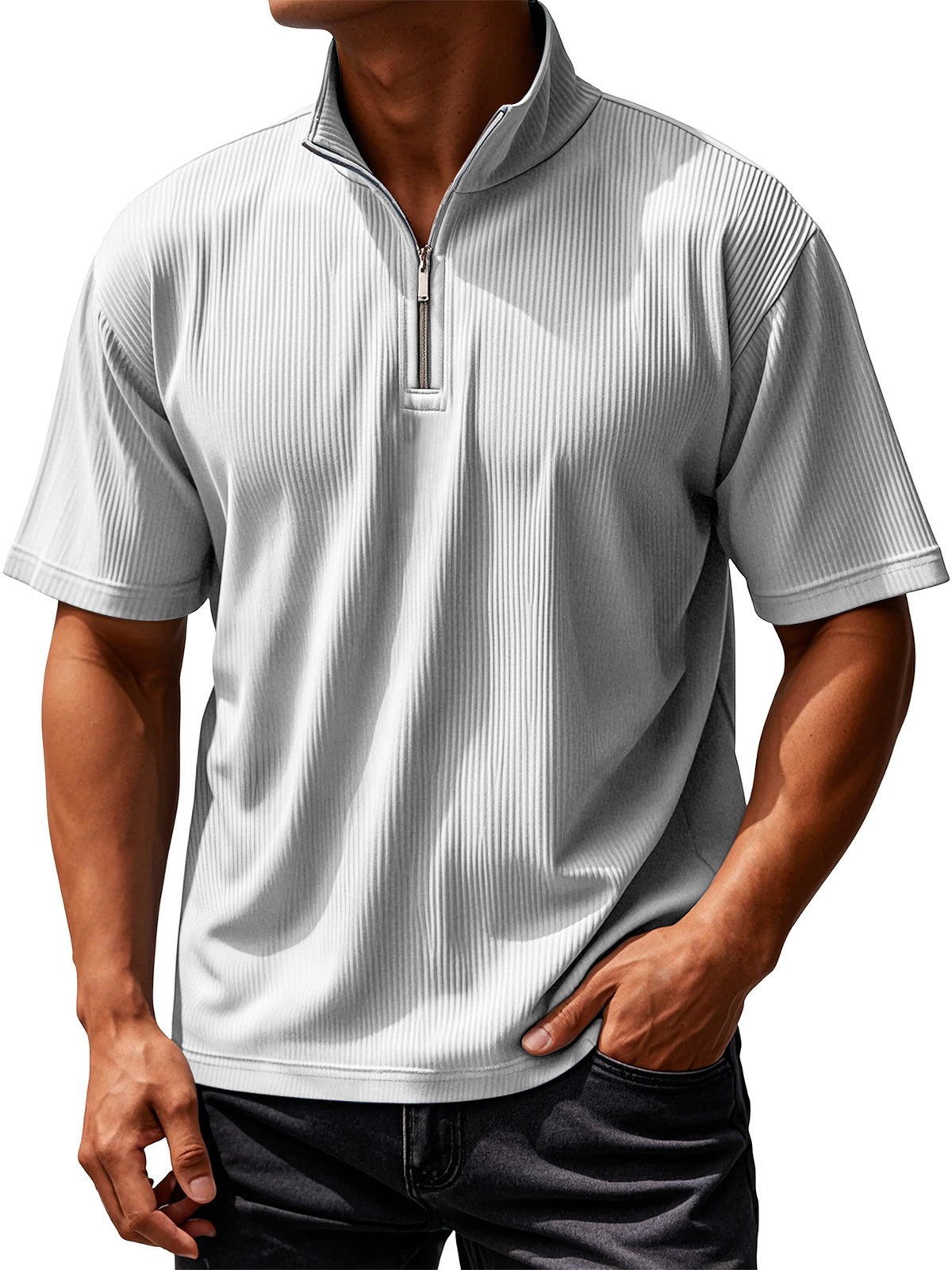Men's Daily Ribbed Texture Casual Solid Color Short-sleeved T-shirt
