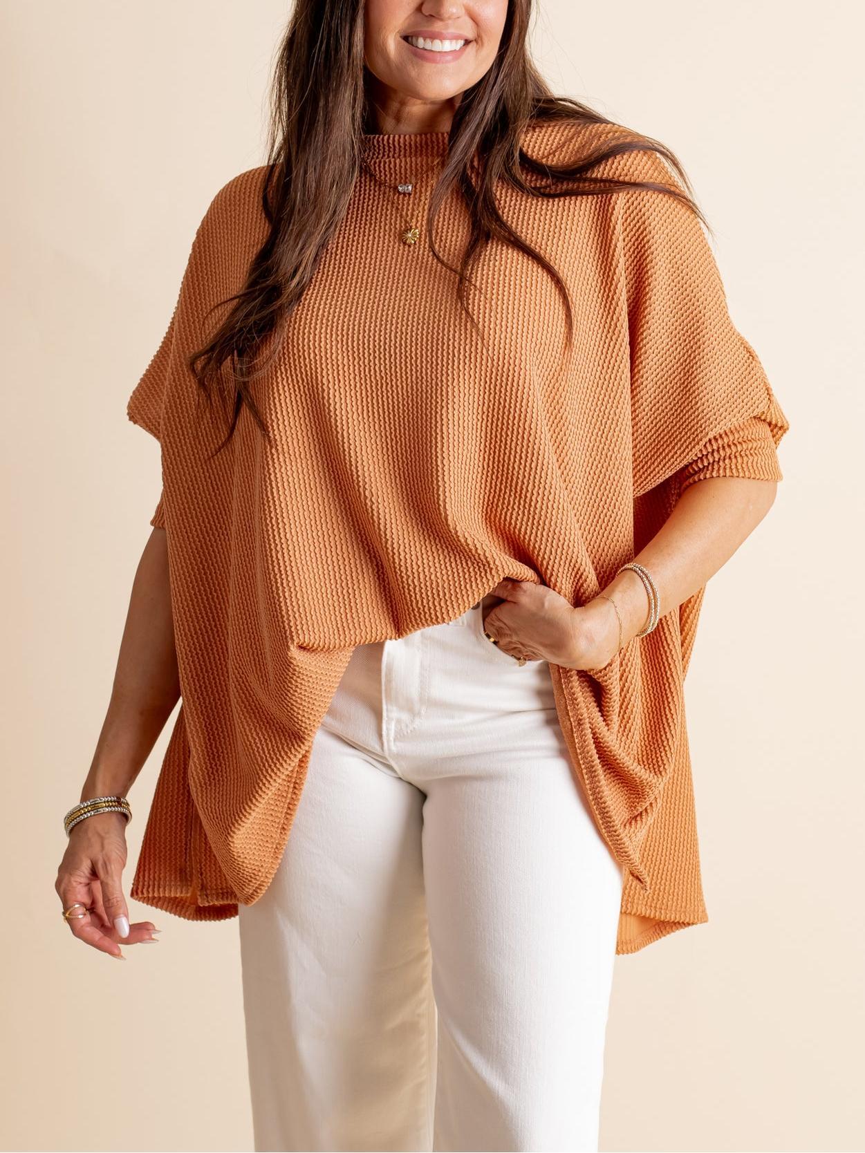 Women's Oversized Half Sleeve Ribbed Top (Buy 2 Free Shipping)