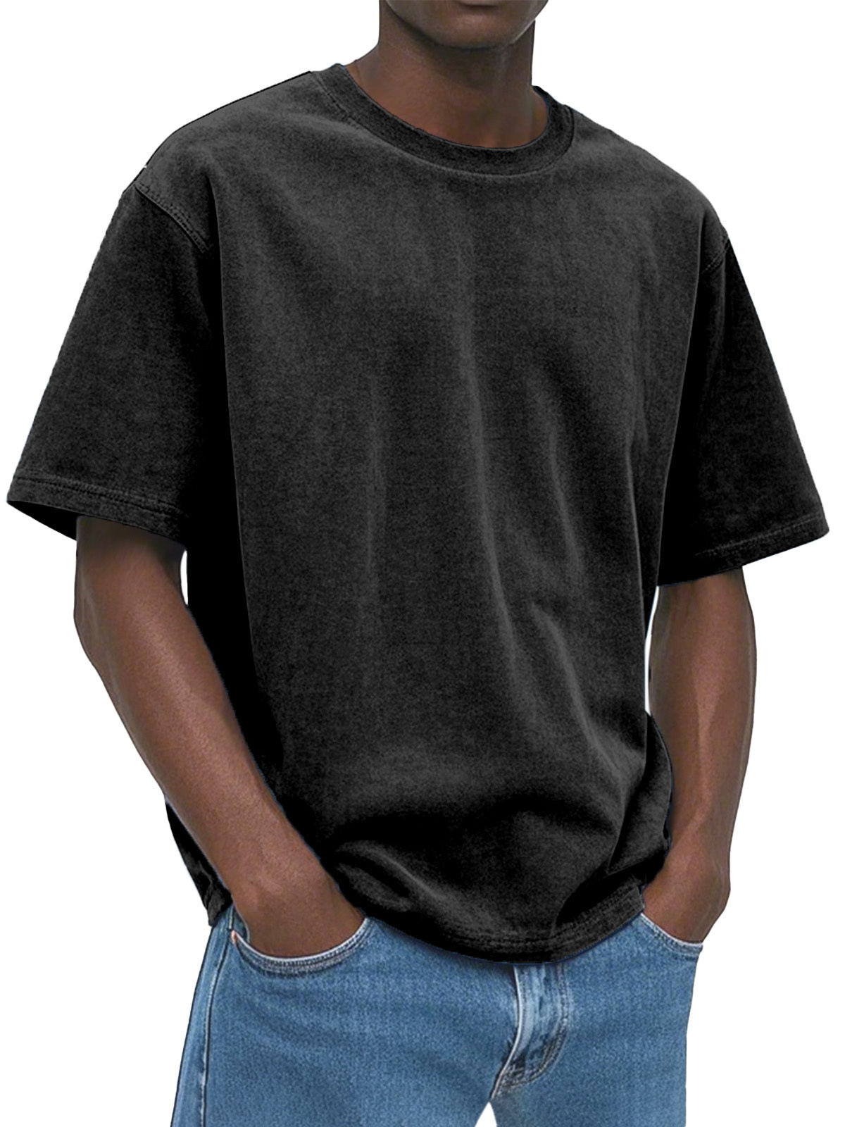 Men's Casual Comfortable And Loose Solid Color Suede Short-sleeved T-shirt