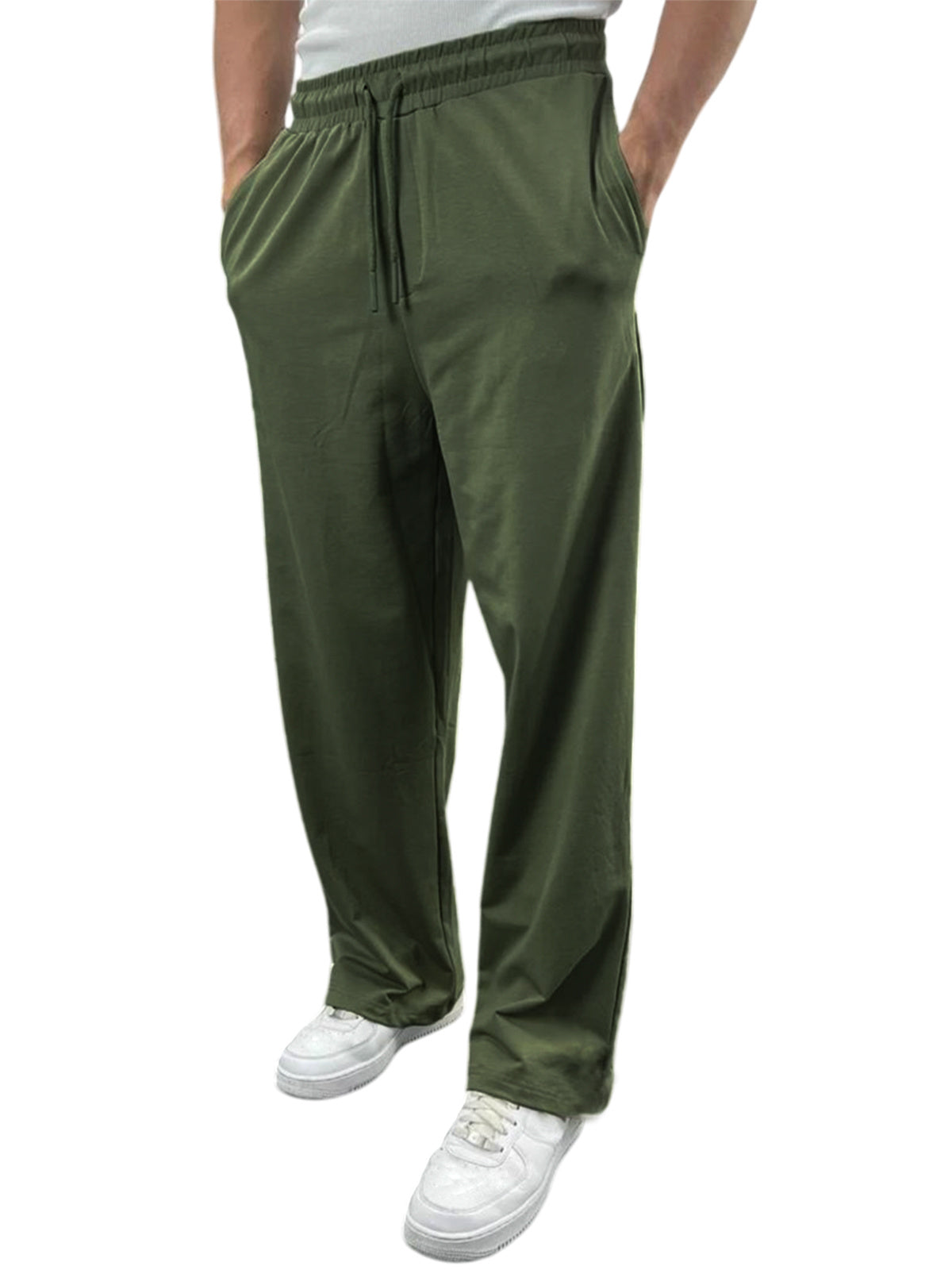 Men's Breathable Simple Solid Color Elastic Elastic Trousers With Side Pockets