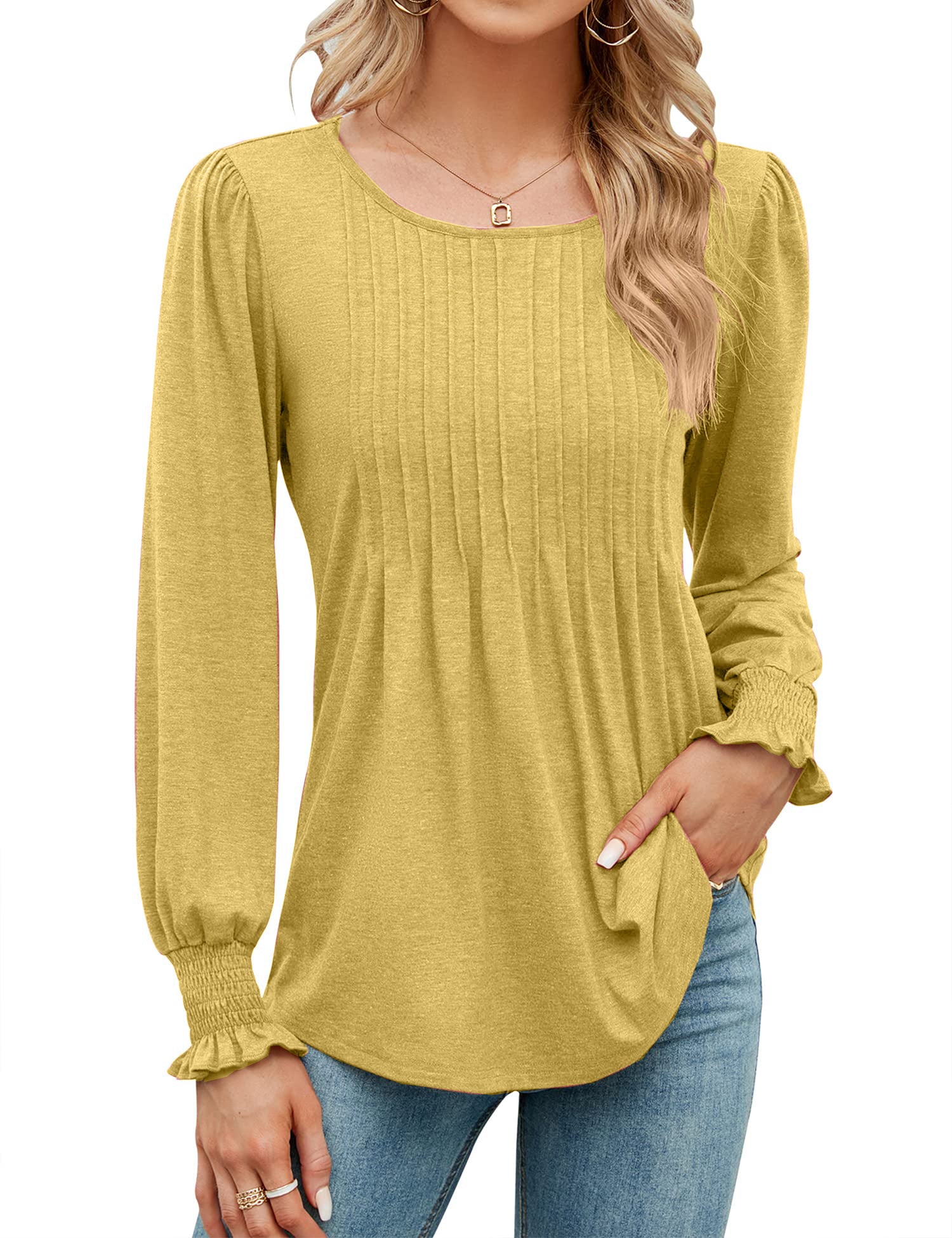 Women's Pleated Puff Long Sleeve Tunic Tops (Buy 2 Free Shipping)