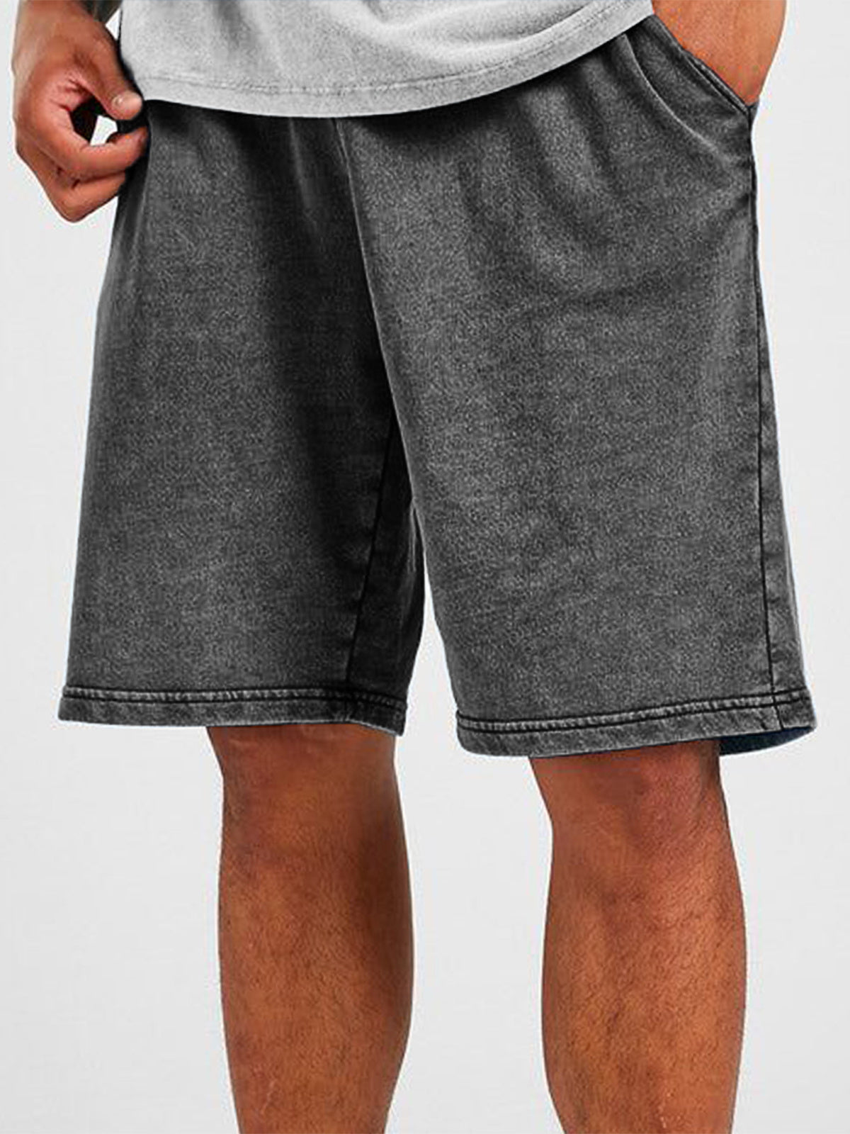 Men's Vintage Distressed Drawstring Stylish Washed Casual Textured Shorts With Side Pockets
