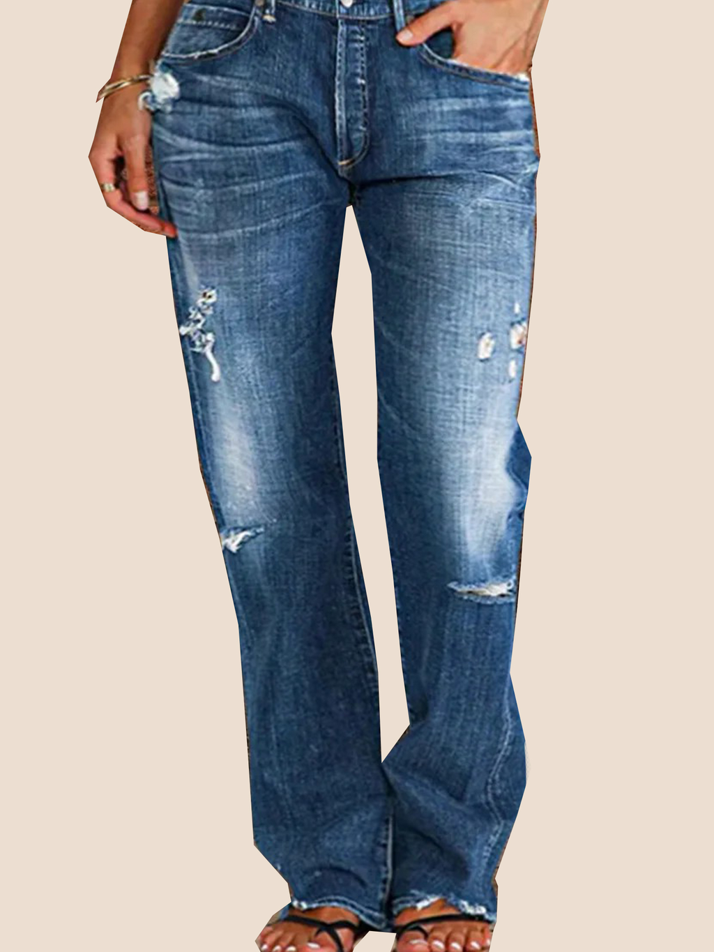 Ripped Low Waist Straight Leg Jeans(Buy 2 Free Shipping)