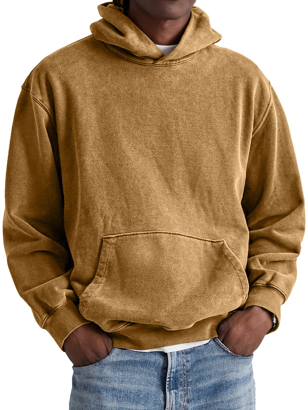 Men's Retro Cotton Hooded Distressed Washed Solid Color Sweatshirt