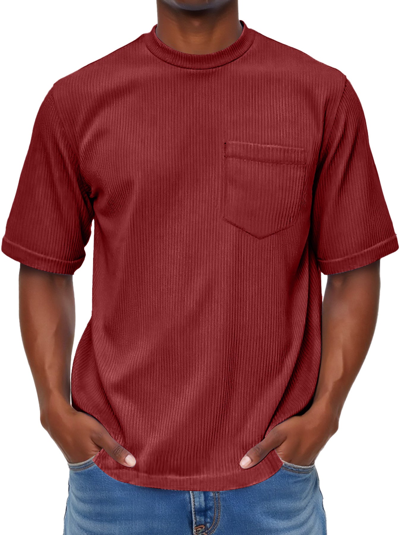 Men's Fashion Round Neck Pocket Casual Comfort Short Sleeve T-shirt