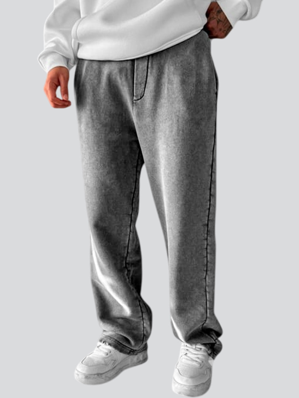 Men's Vintage Washed Cotton Dyed Casual Textured Trousers With Side Pockets