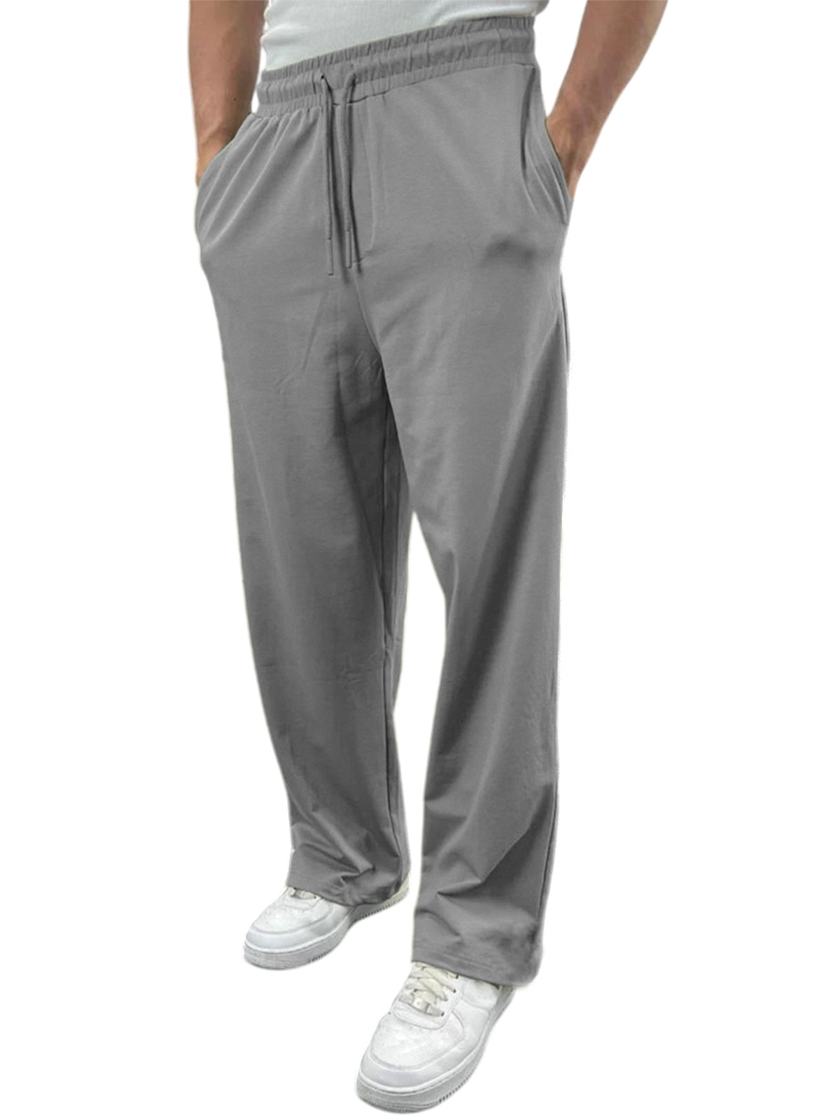 Men's Breathable Simple Solid Color Elastic Elastic Trousers With Side Pockets