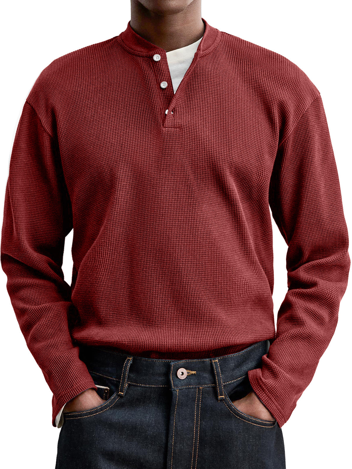 Men's Everyday Casual Waffle Button Down Long Sleeve Henley