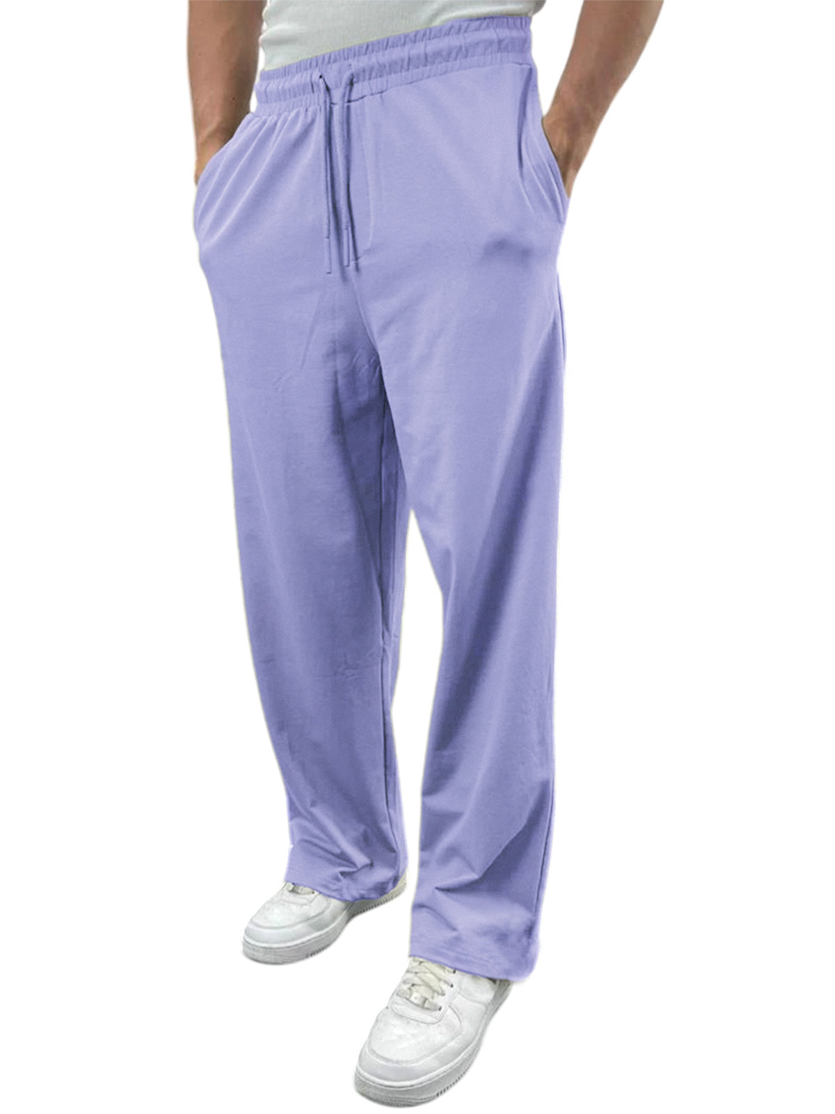 Men's Breathable Simple Solid Color Elastic Elastic Trousers With Side Pockets