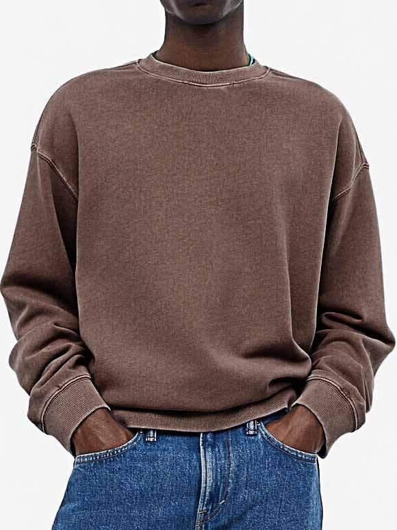 Men's Fashionable Casual Distressed Washed Long-sleeved Crew Neck Sweatshirt