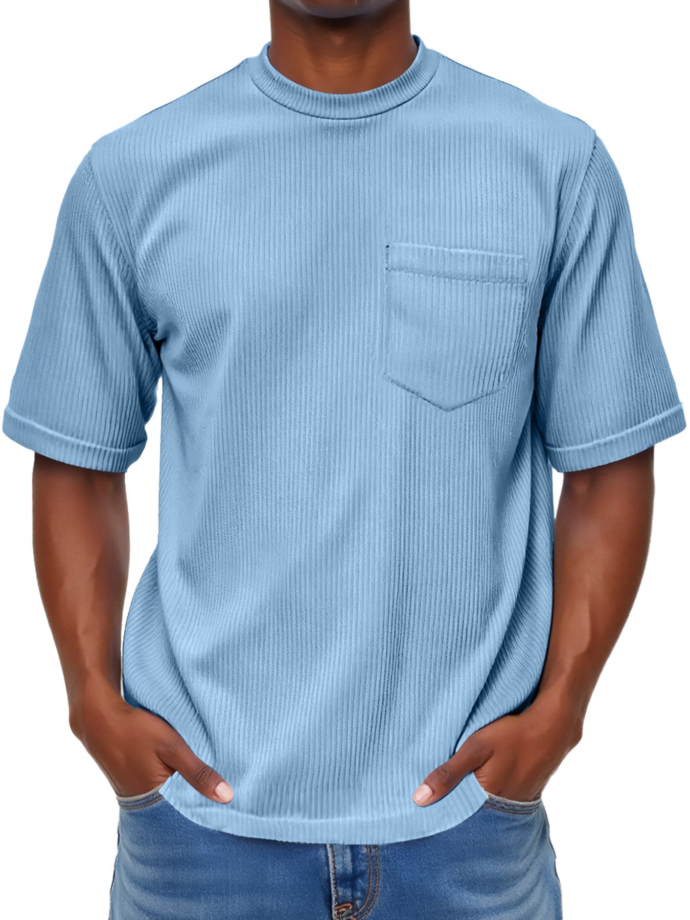 Men's Fashion Round Neck Pocket Casual Comfort Short Sleeve T-shirt