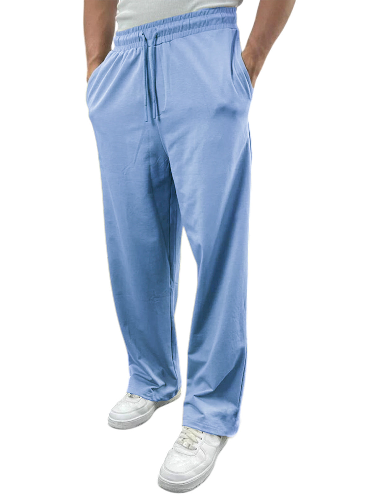 Men's Breathable Simple Solid Color Elastic Elastic Trousers With Side Pockets