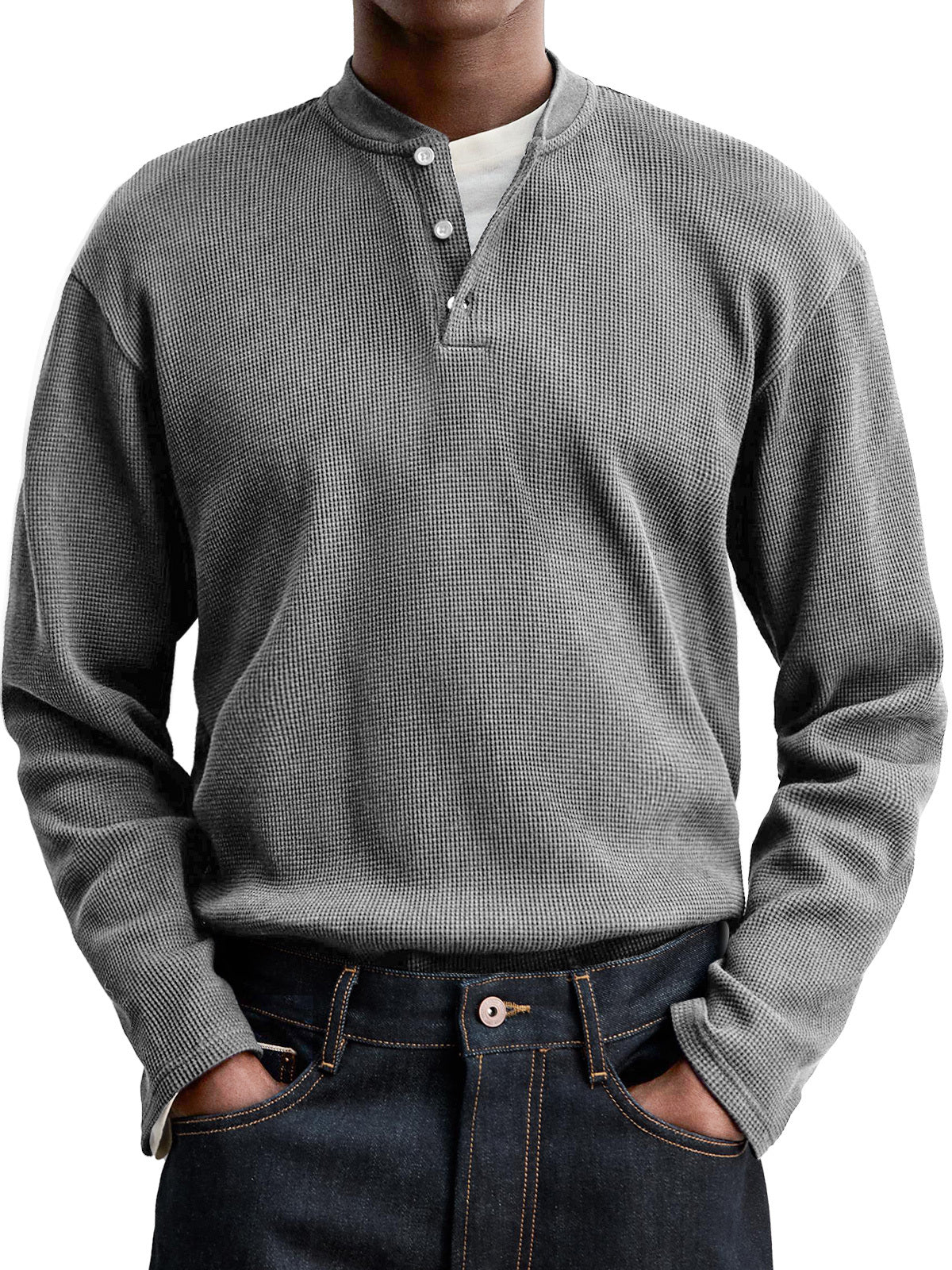 Men's Everyday Casual Waffle Button Down Long Sleeve Henley