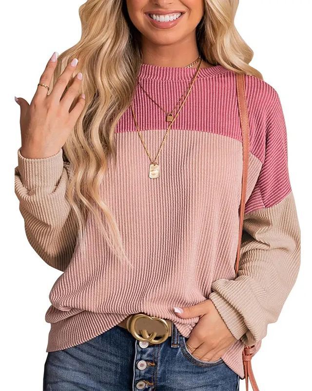Women's Crewneck Color Block Ribbed Tops (Buy 2 Free Shipping)