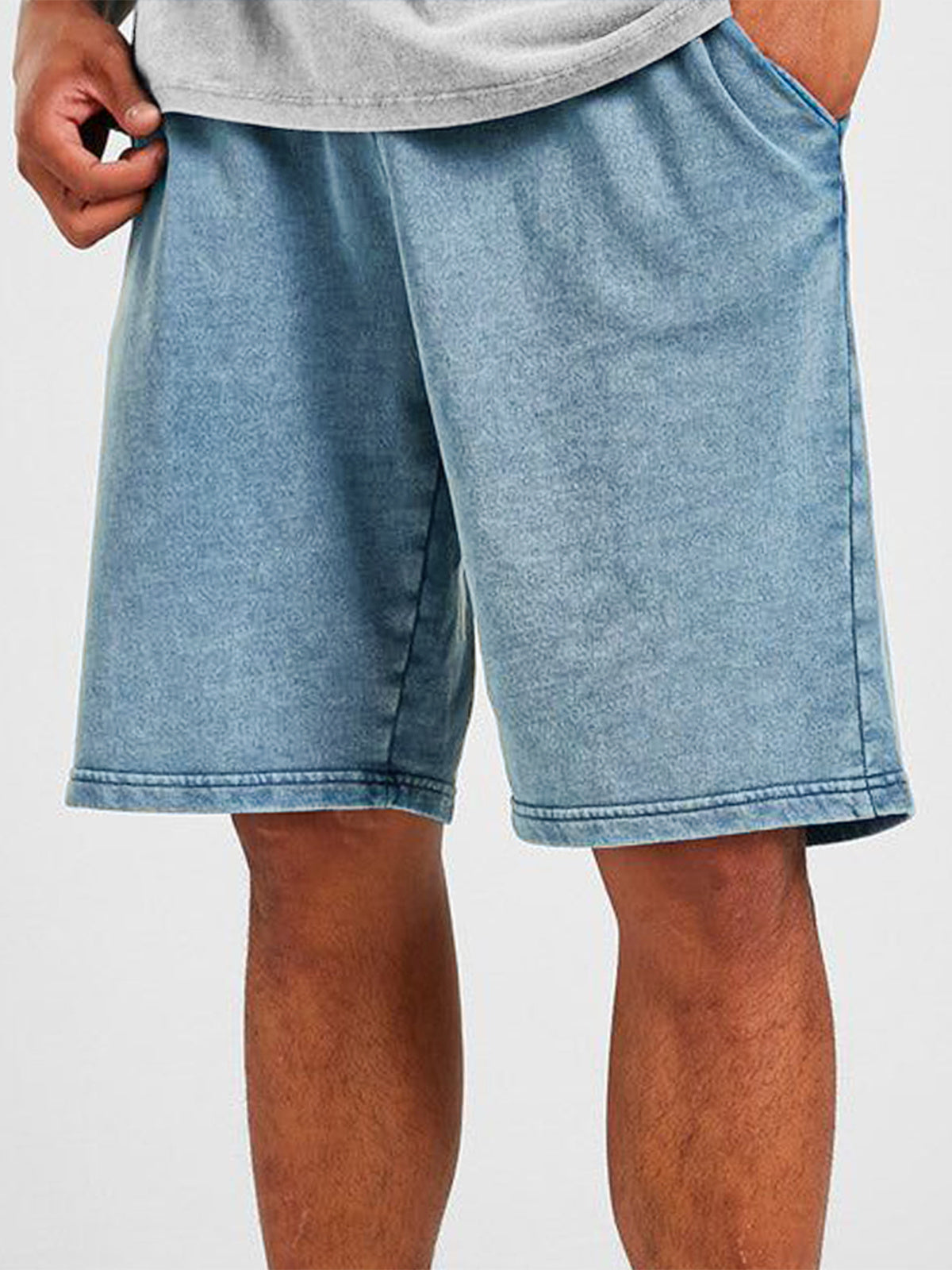 Men's Vintage Distressed Drawstring Stylish Washed Casual Textured Shorts With Side Pockets