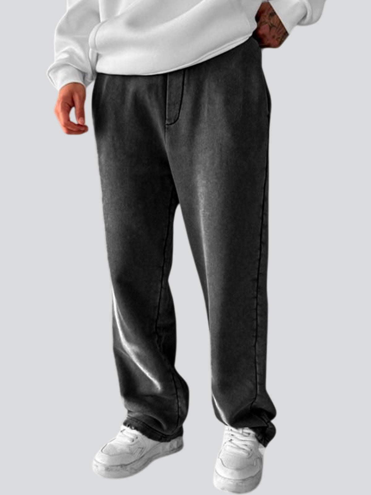 Men's Vintage Washed Cotton Dyed Casual Textured Trousers With Side Pockets