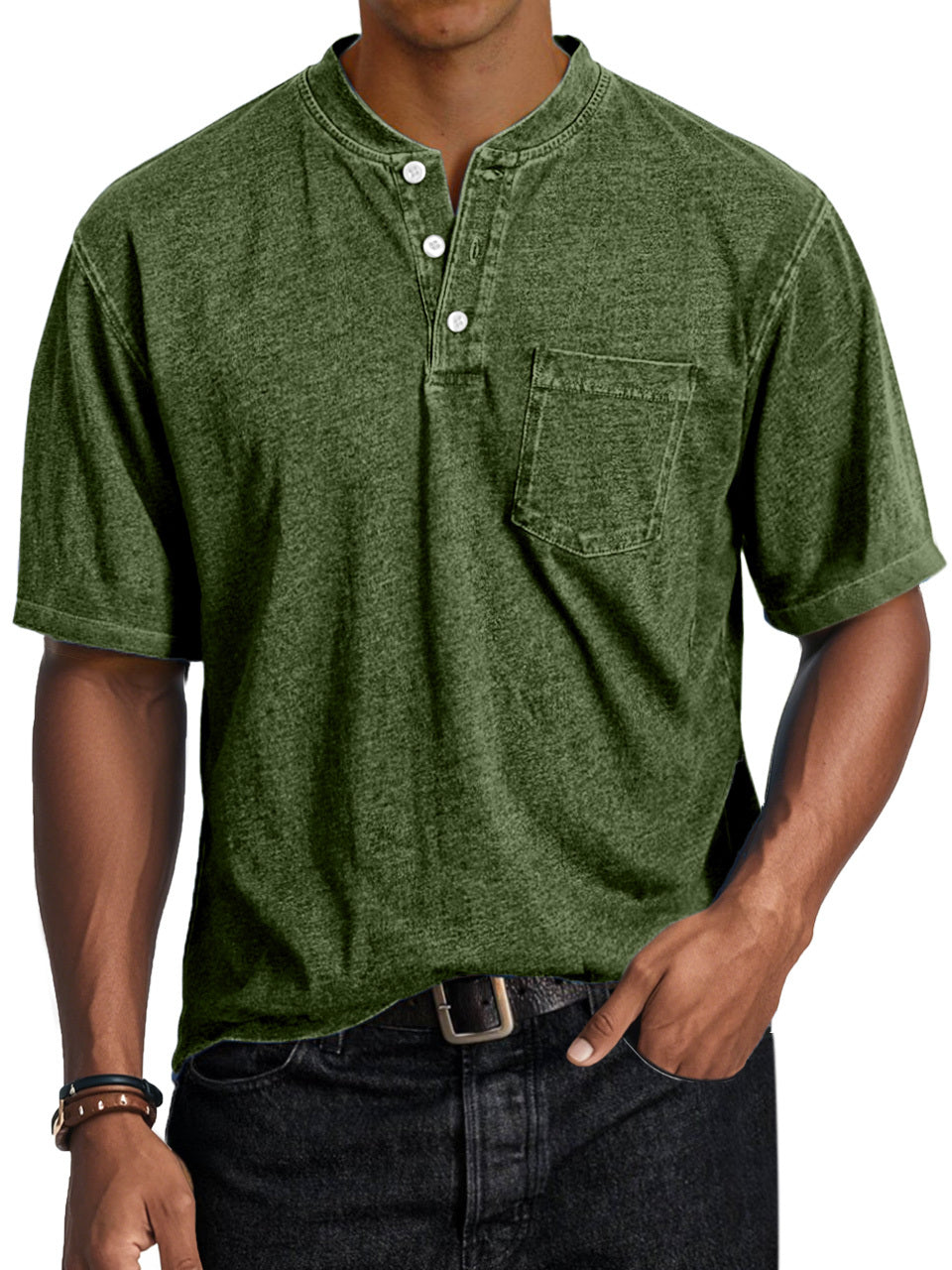 Men's Casual Retro Comfort Short Sleeve Button-Down Henley