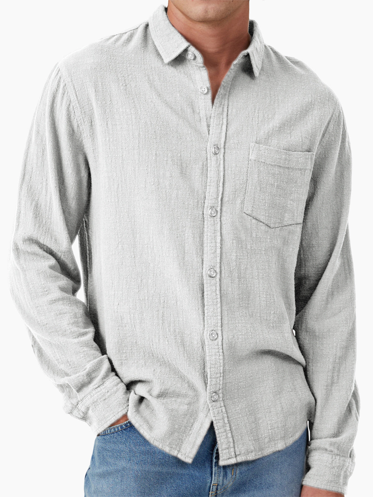 Men's Vacation Hawaiian Casual Vintage Cotton Casual Long Sleeve Shirt with Chest Pocket