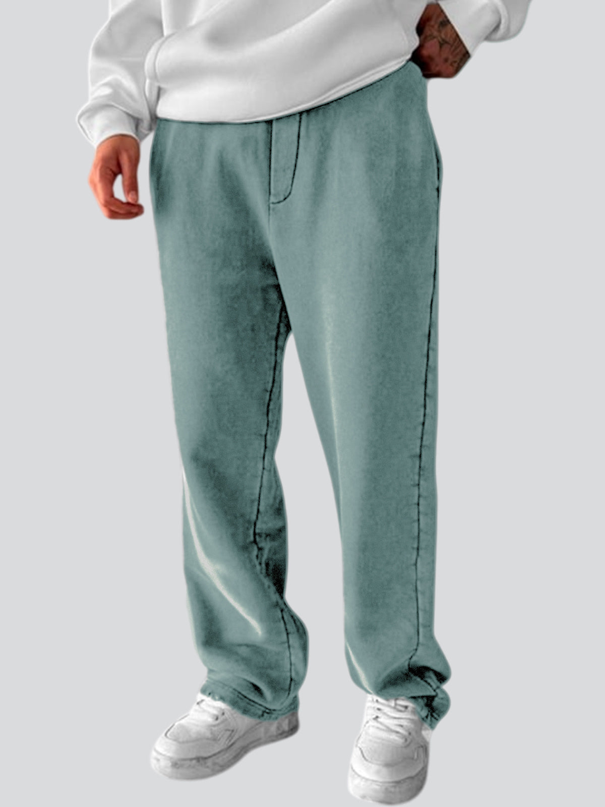 Men's Vintage Washed Cotton Dyed Casual Textured Trousers With Side Pockets