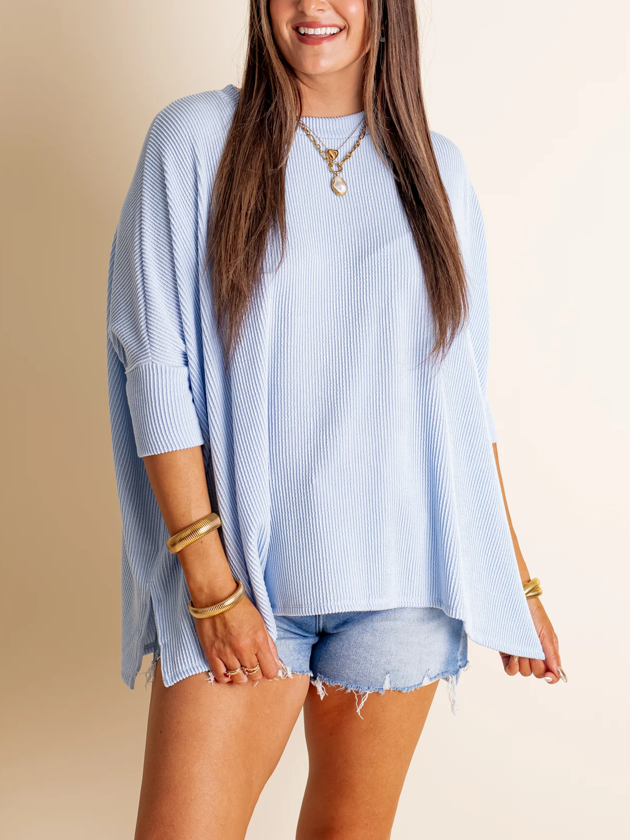 Women's Oversized Half Sleeve Ribbed Top (Buy 2 Free Shipping)