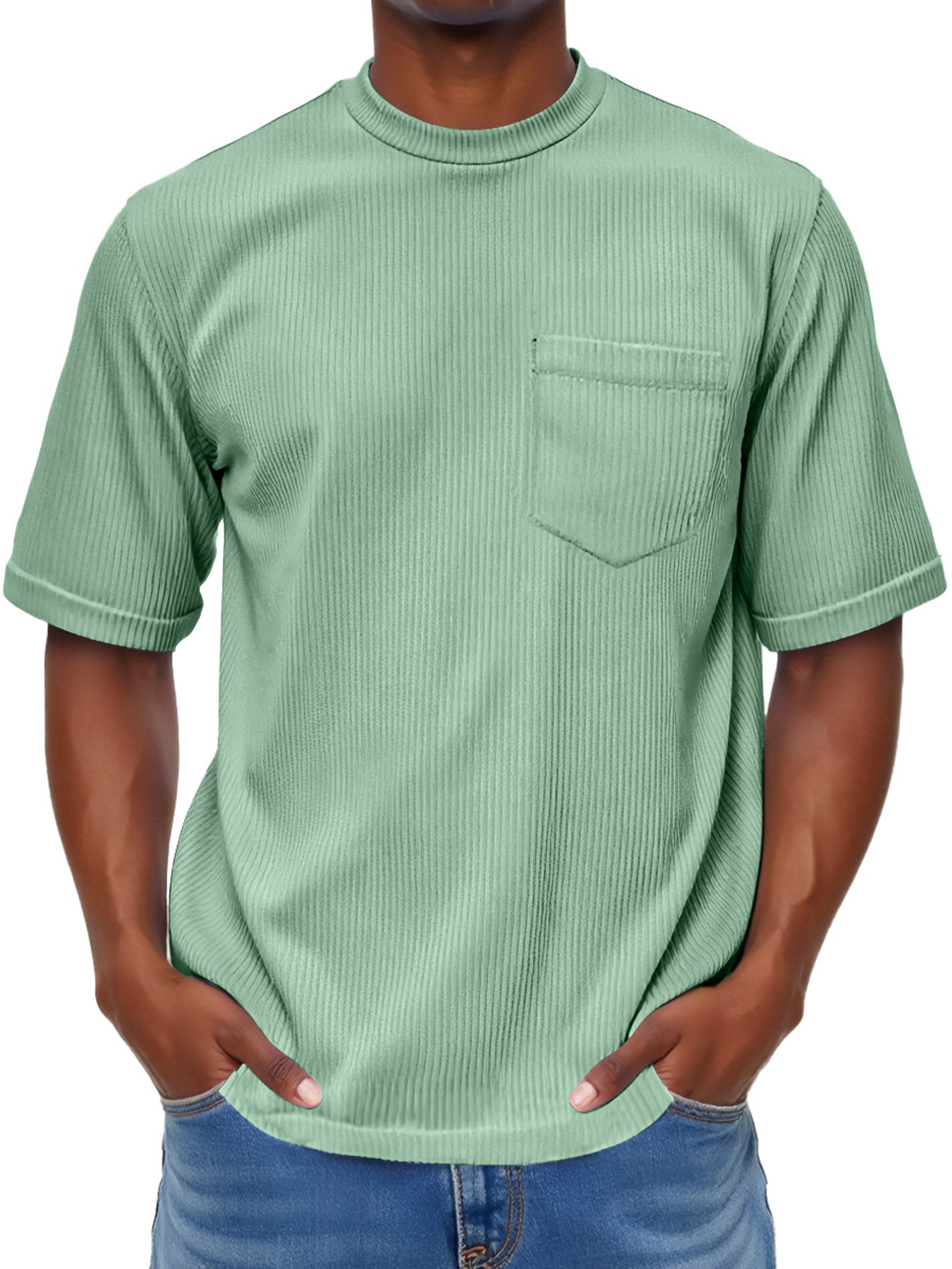 Men's Fashion Round Neck Pocket Casual Comfort Short Sleeve T-shirt