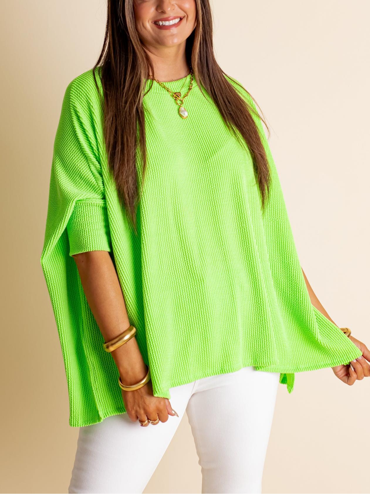 Women's Oversized Half Sleeve Ribbed Top (Buy 2 Free Shipping)
