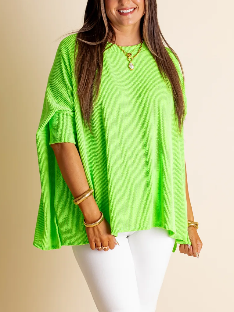 Women's Oversized Half Sleeve Ribbed Top (Buy 2 Free Shipping)