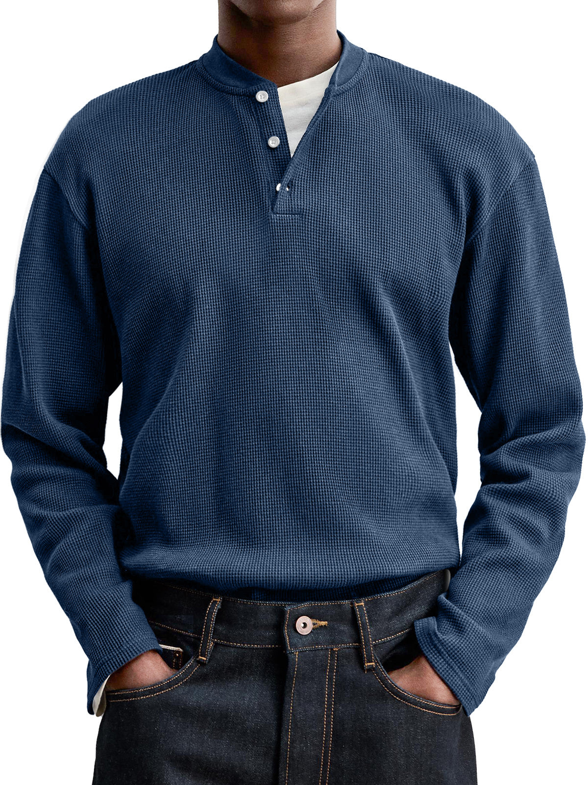 Men's Everyday Casual Waffle Button Down Long Sleeve Henley