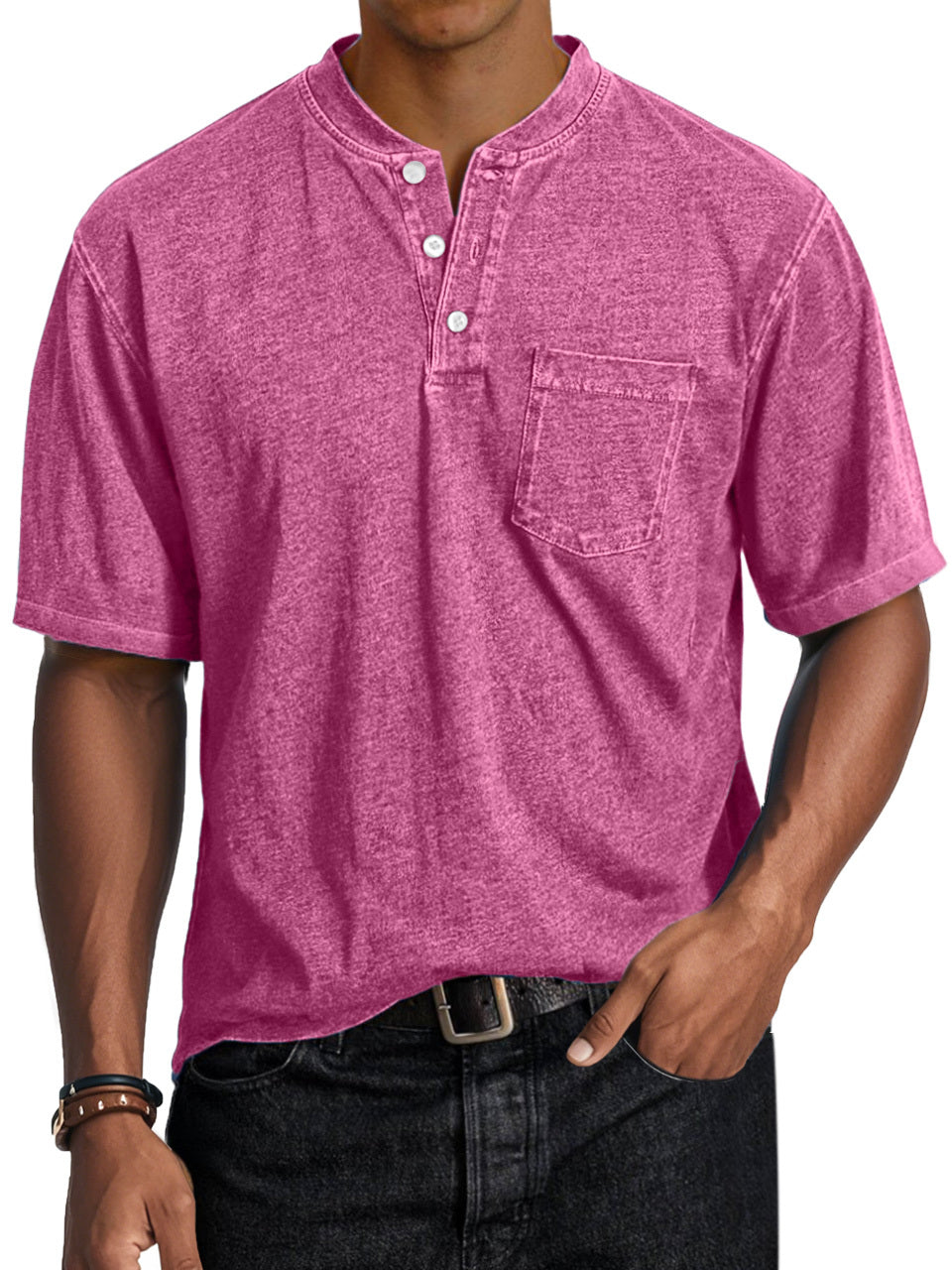 Men's Casual Retro Comfort Short Sleeve Button-Down Henley