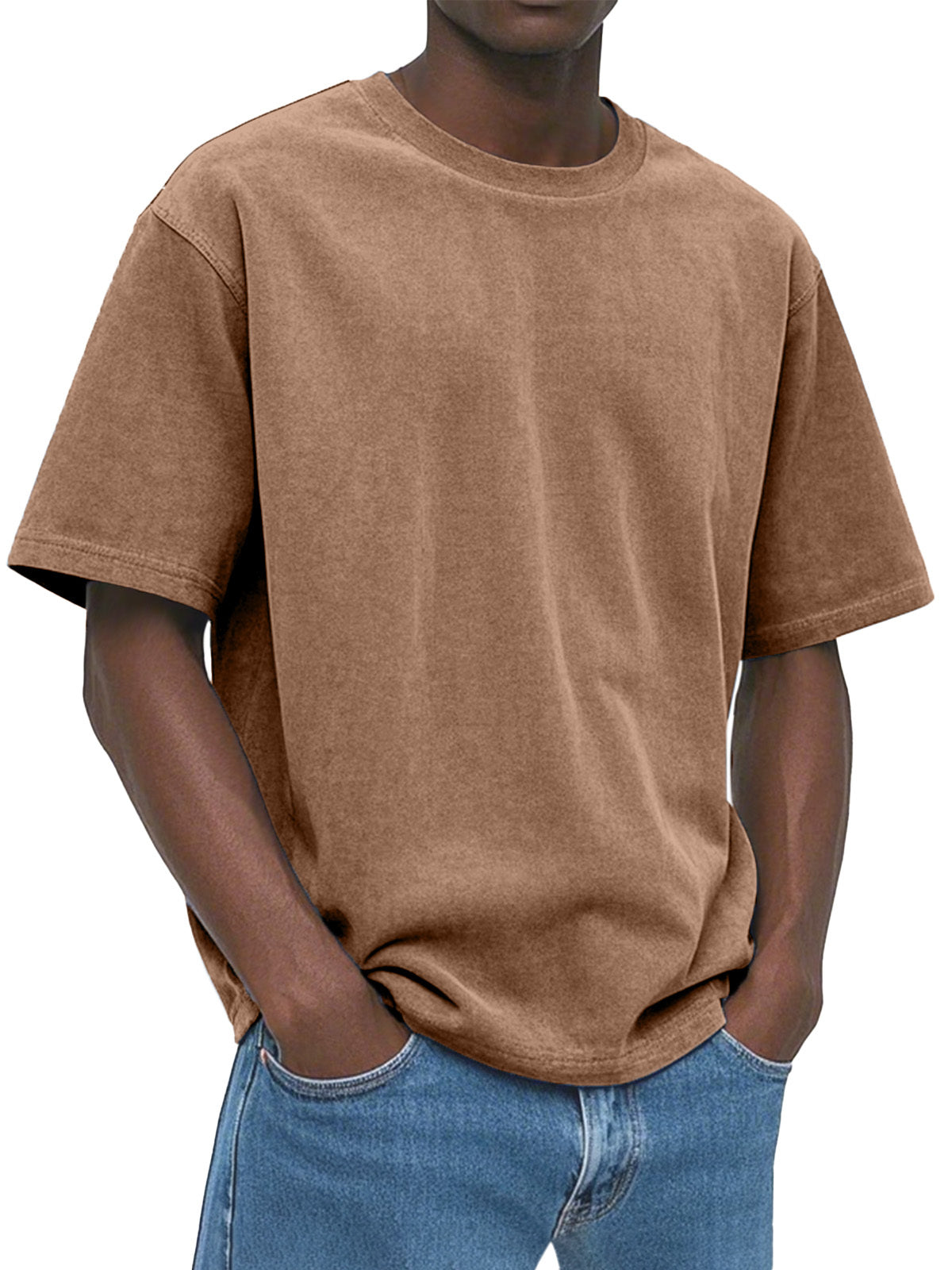 Men's Casual Comfortable And Loose Solid Color Suede Short-sleeved T-shirt
