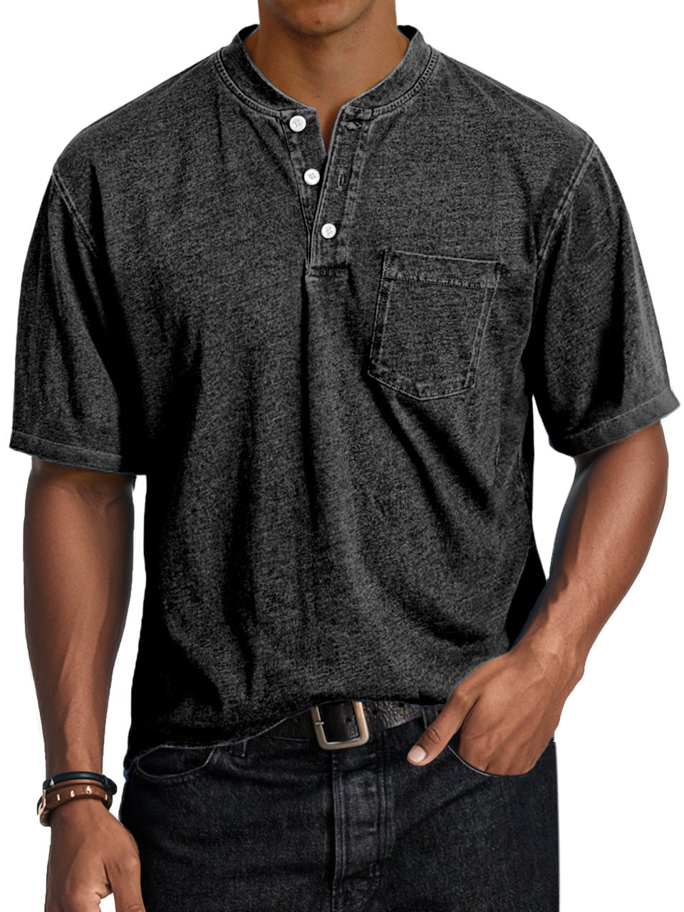 Men's Casual Retro Comfort Short Sleeve Button-Down Henley