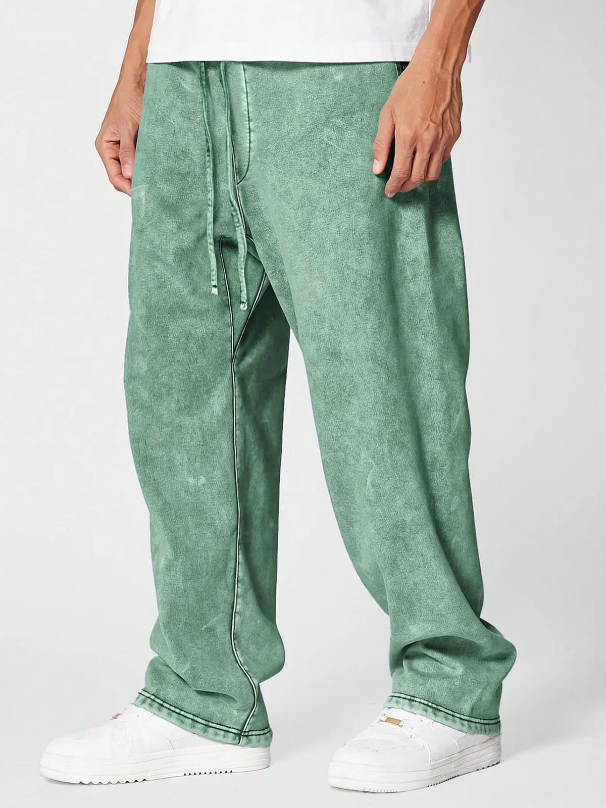 Men's Vintage Washed 100% Cotton Casual Solid Color Trousers