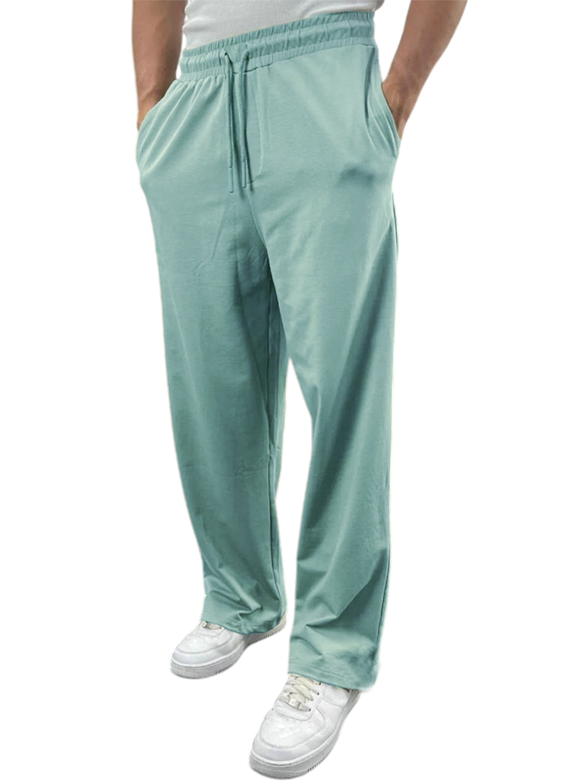 Men's Breathable Simple Solid Color Elastic Elastic Trousers With Side Pockets