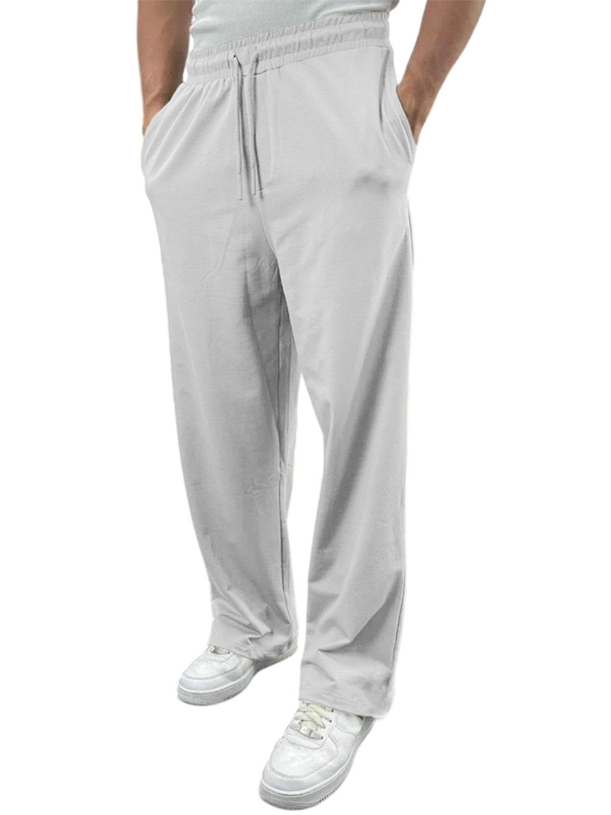 Men's Breathable Simple Solid Color Elastic Elastic Trousers With Side Pockets