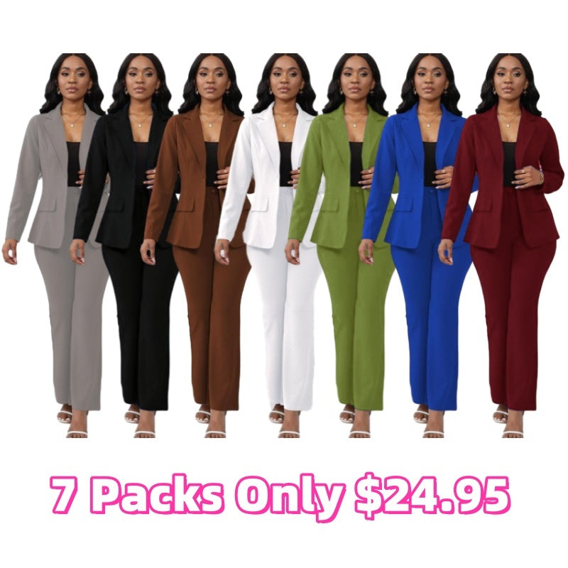 Women's elegant business solid color long-sleeved two-piece suit