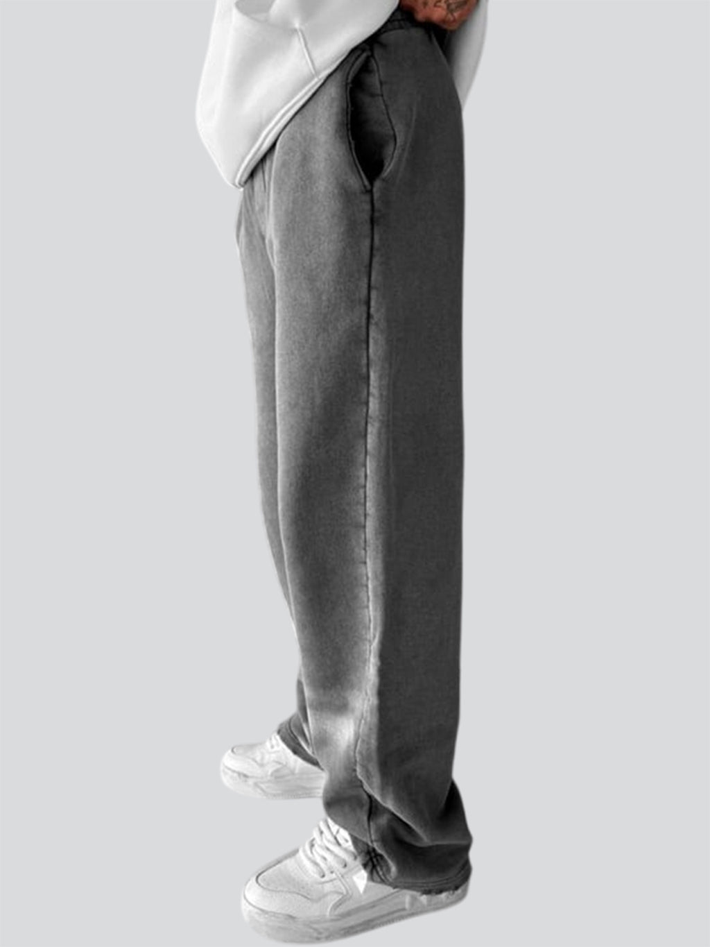 Men's Vintage Washed Cotton Dyed Casual Textured Trousers With Side Pockets