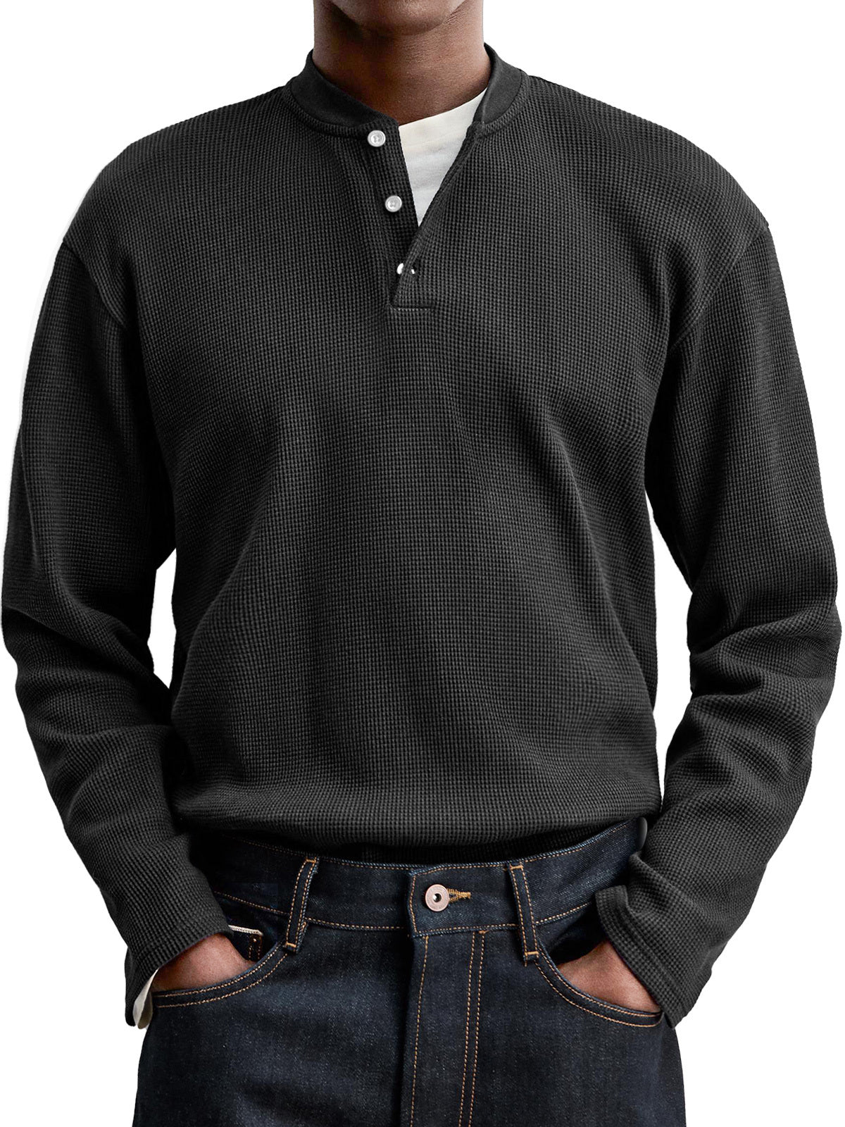 Men's Everyday Casual Waffle Button Down Long Sleeve Henley