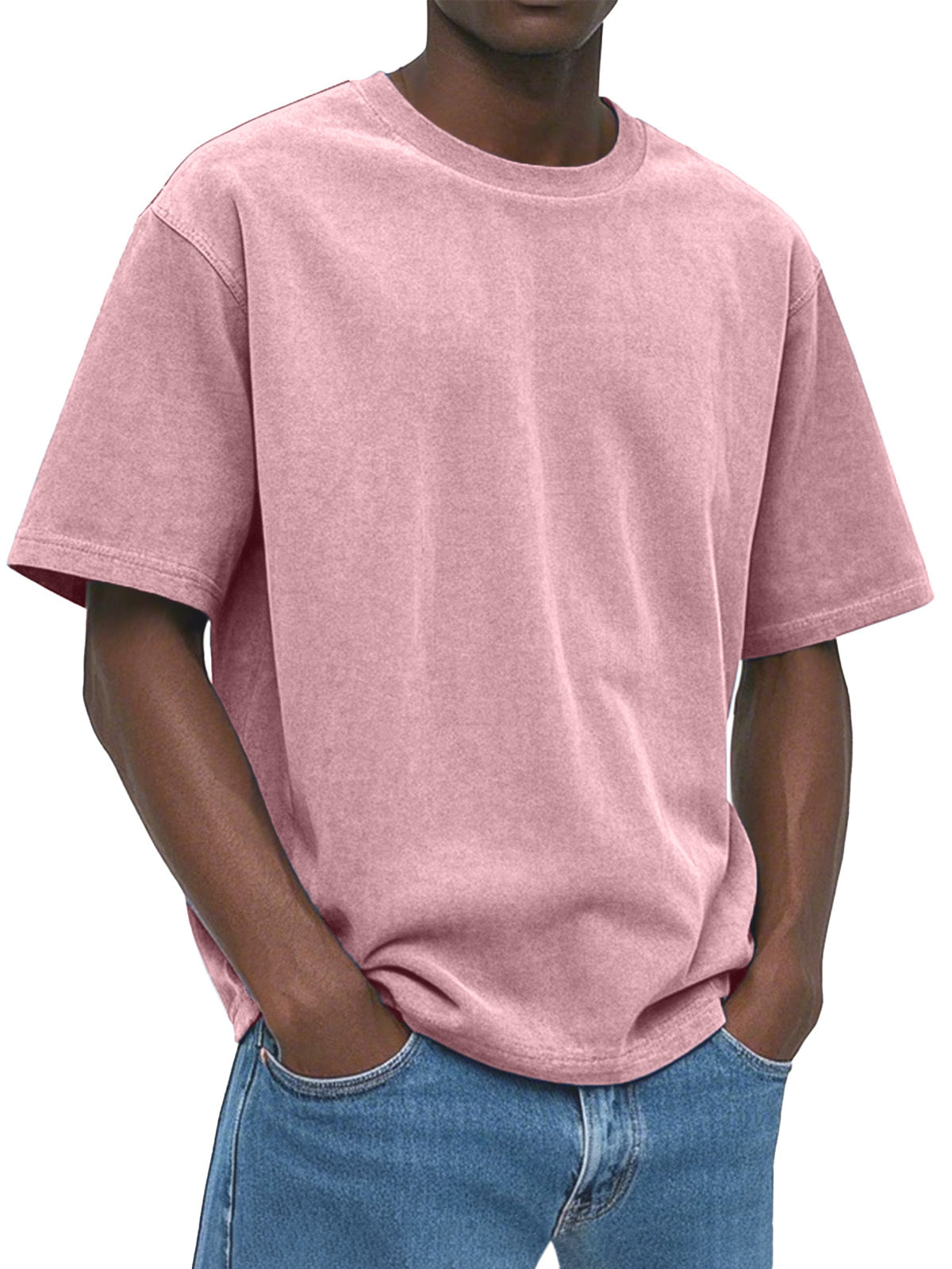 Men's Casual Comfortable And Loose Solid Color Suede Short-sleeved T-shirt