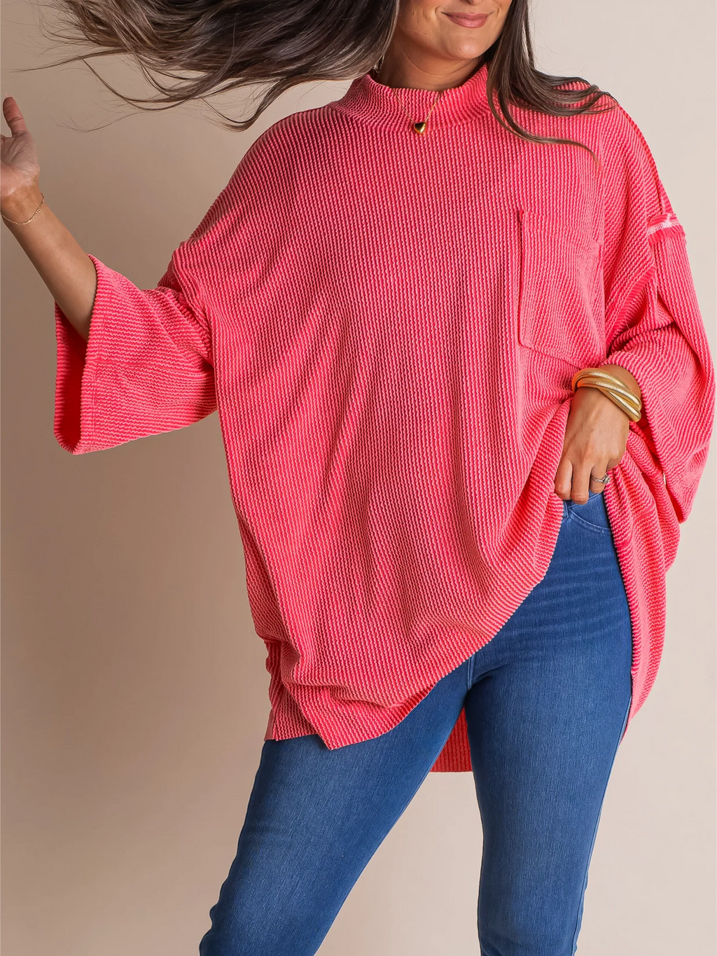 Oversize High Neck Urban Ribbed Tunic (Buy 2 Free Shipping)