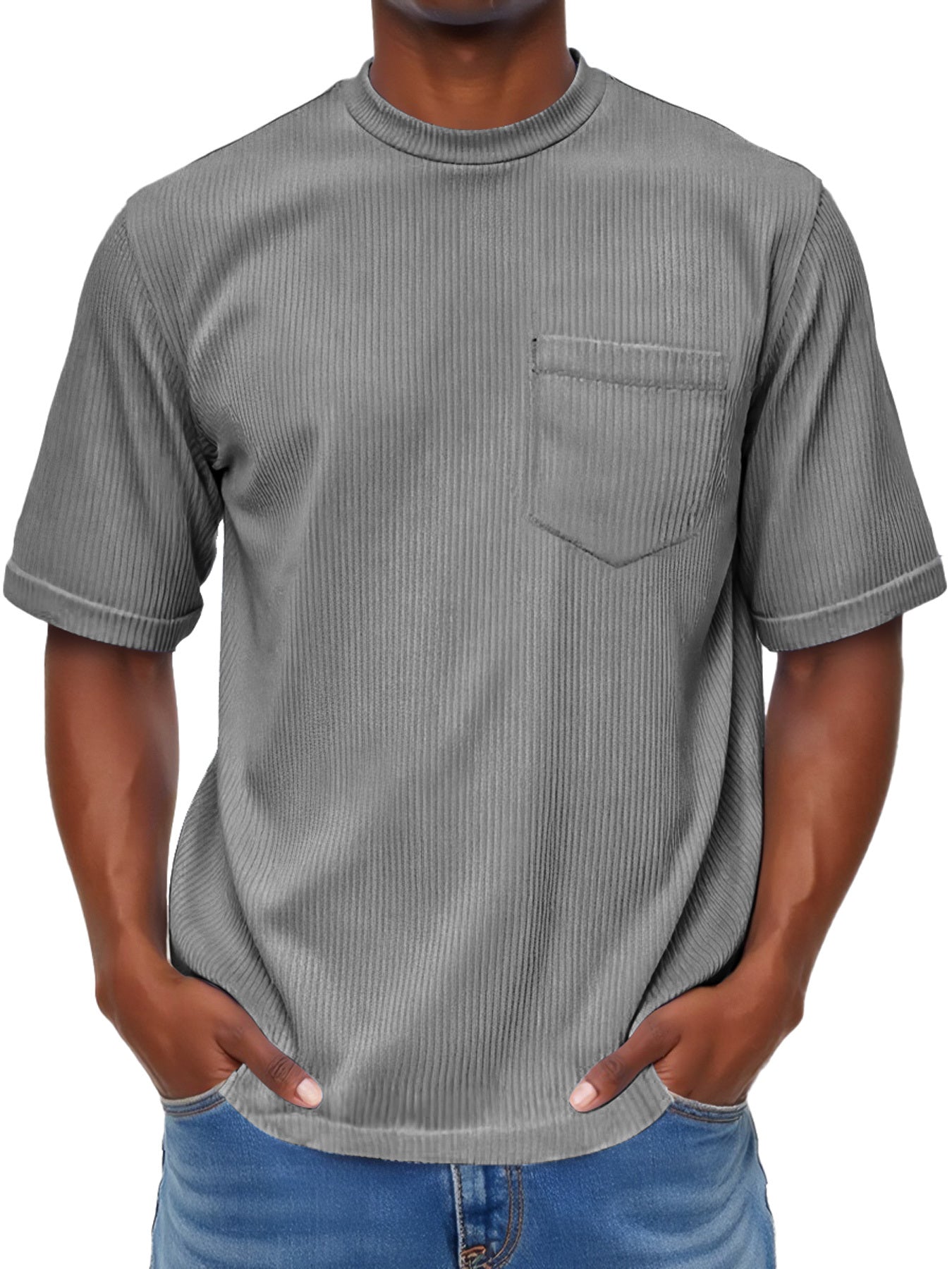 Men's Fashion Round Neck Pocket Casual Comfort Short Sleeve T-shirt