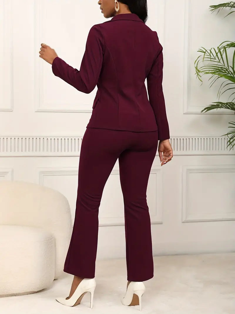 Women's elegant business solid color long-sleeved two-piece suit