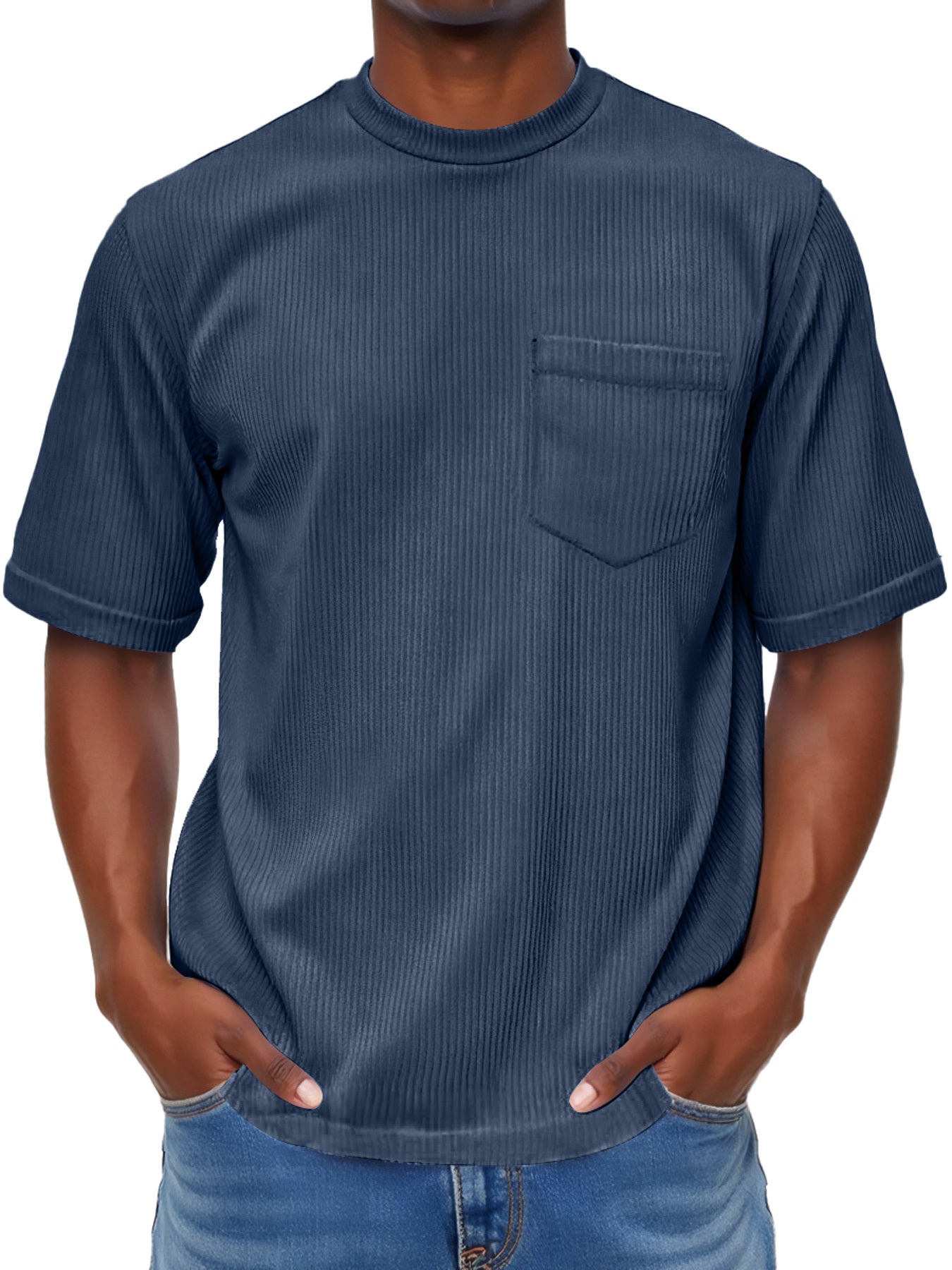 Men's Fashion Round Neck Pocket Casual Comfort Short Sleeve T-shirt
