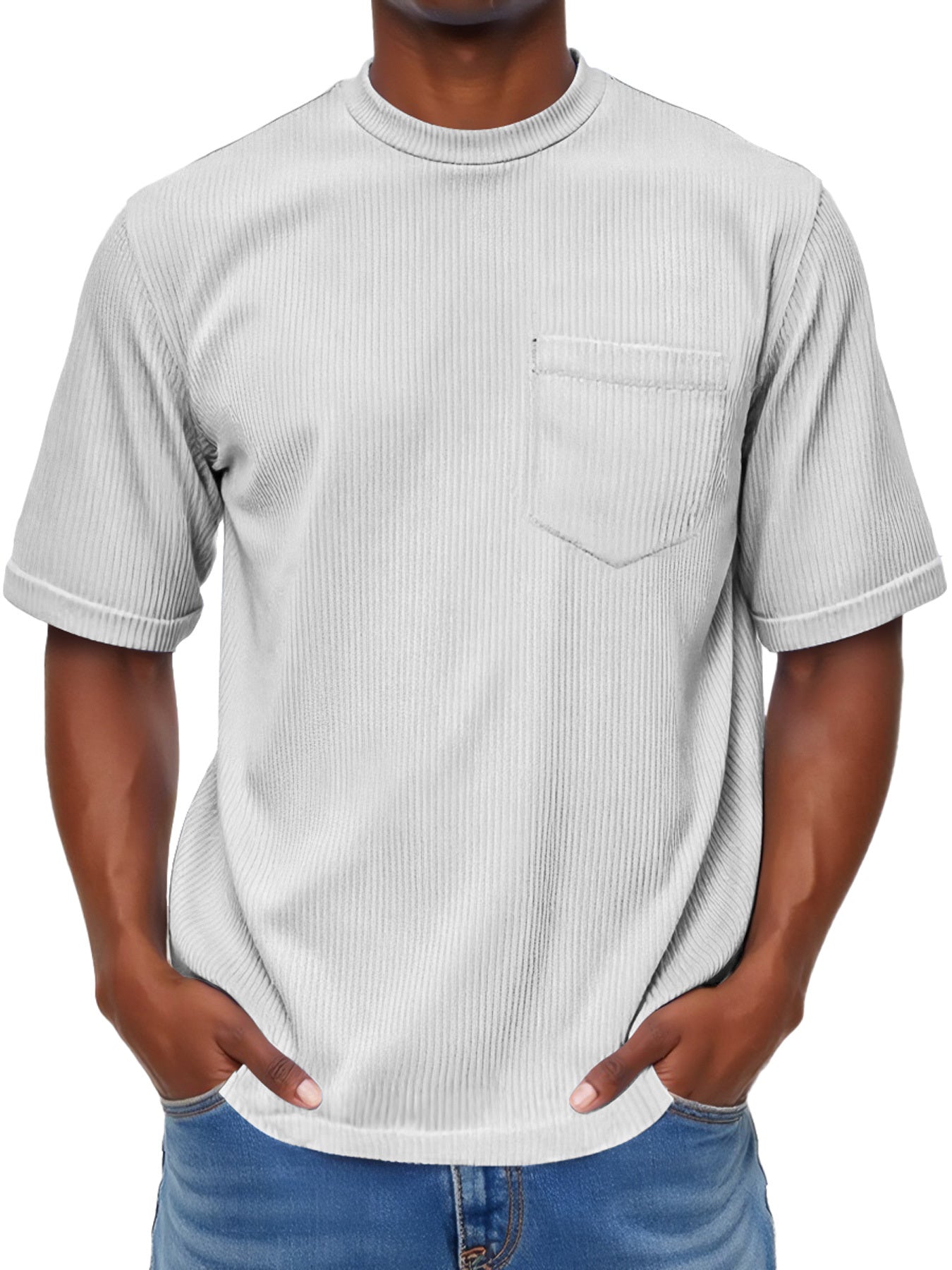 Men's Fashion Round Neck Pocket Casual Comfort Short Sleeve T-shirt