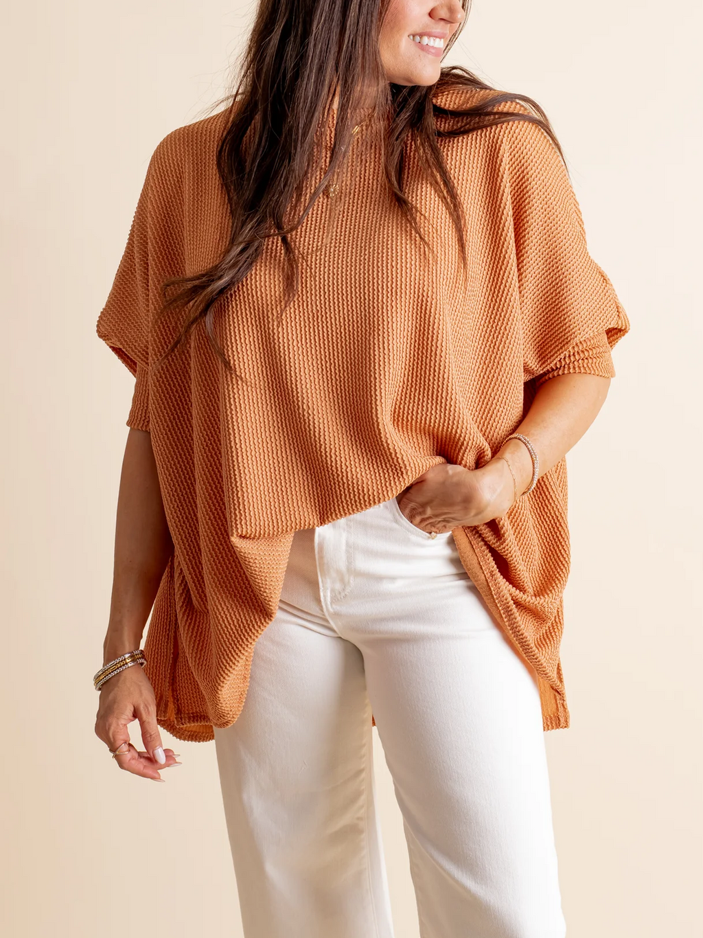 Women's Oversized Half Sleeve Ribbed Top (Buy 2 Free Shipping)