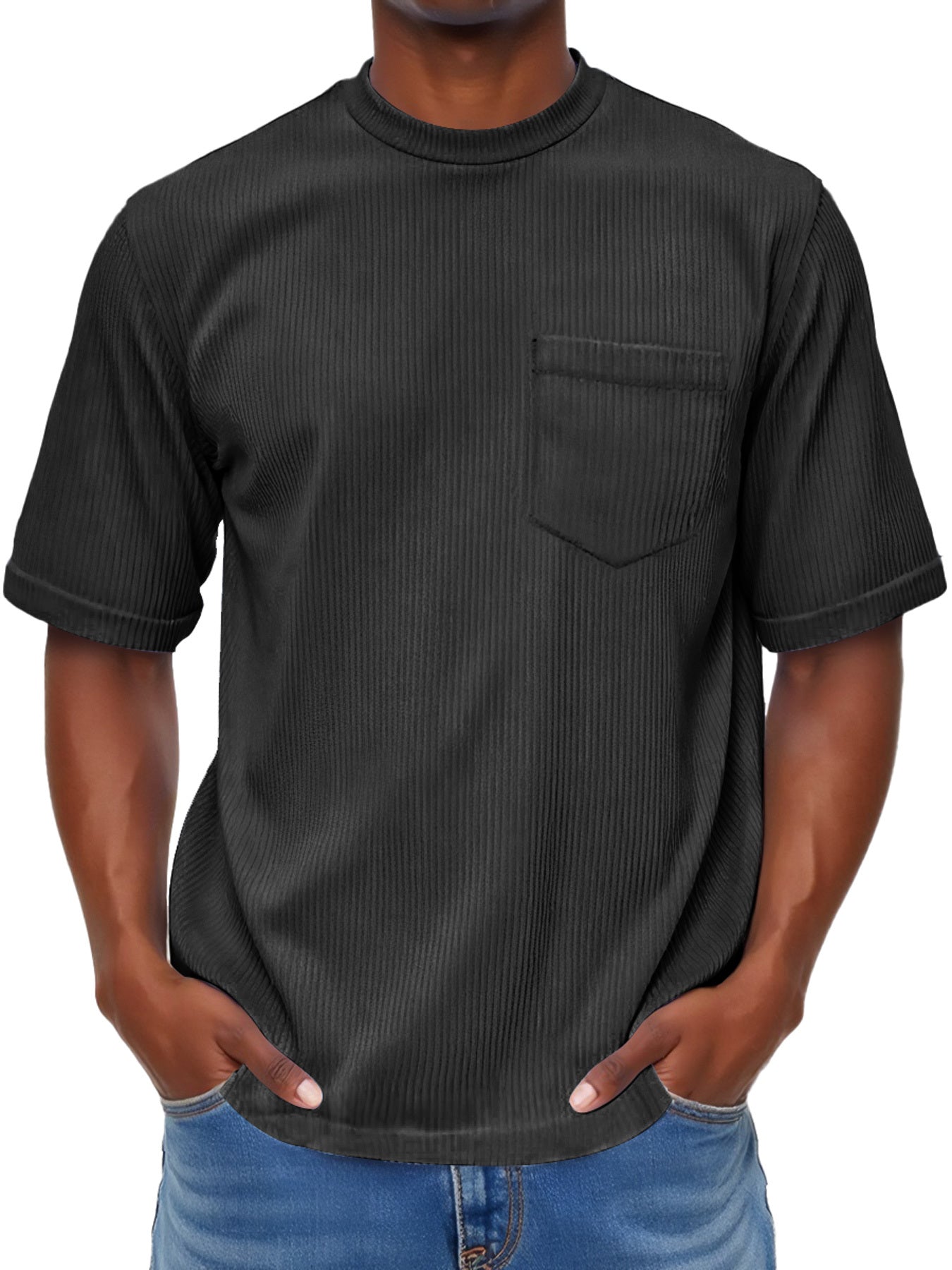Men's Fashion Round Neck Pocket Casual Comfort Short Sleeve T-shirt
